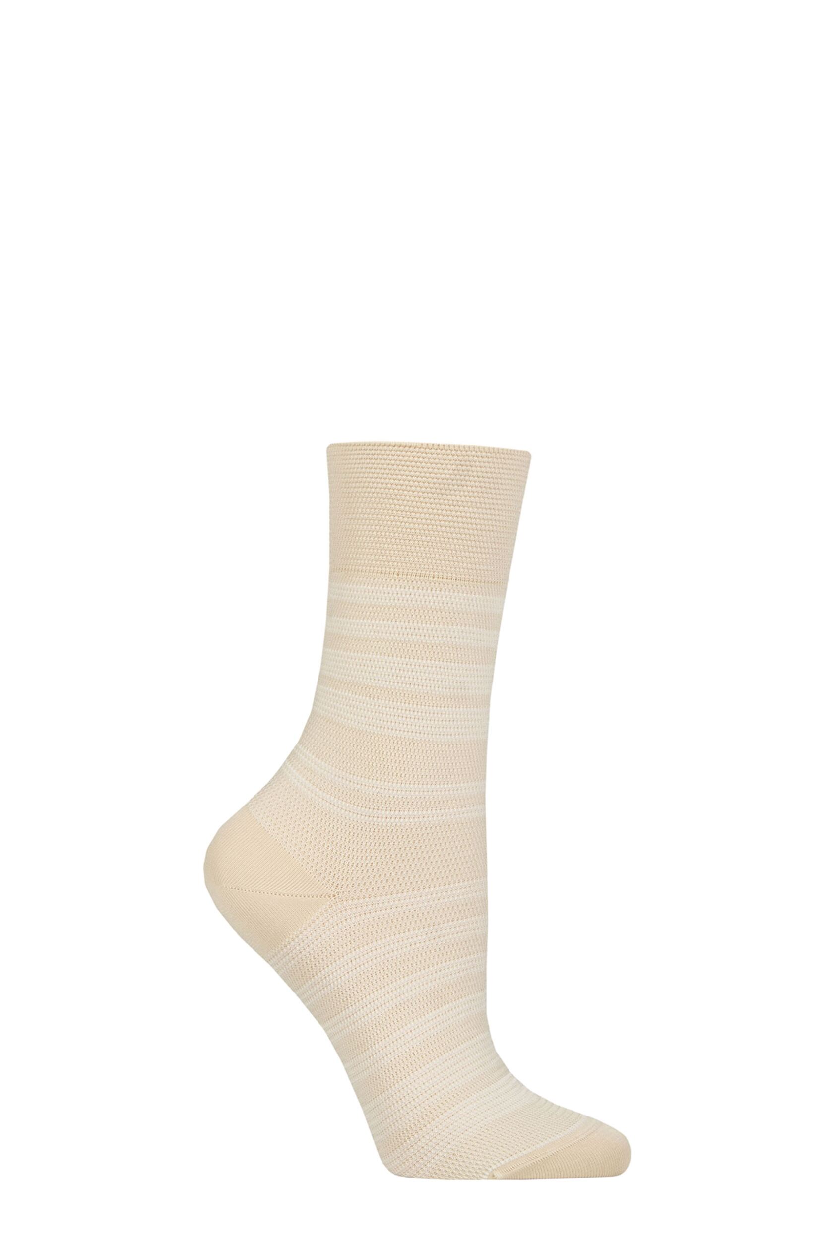 Women's 1 Pair Falke Sunset Stripe Sensitive Lyocell Socks Cream 2.5-5 Ladies