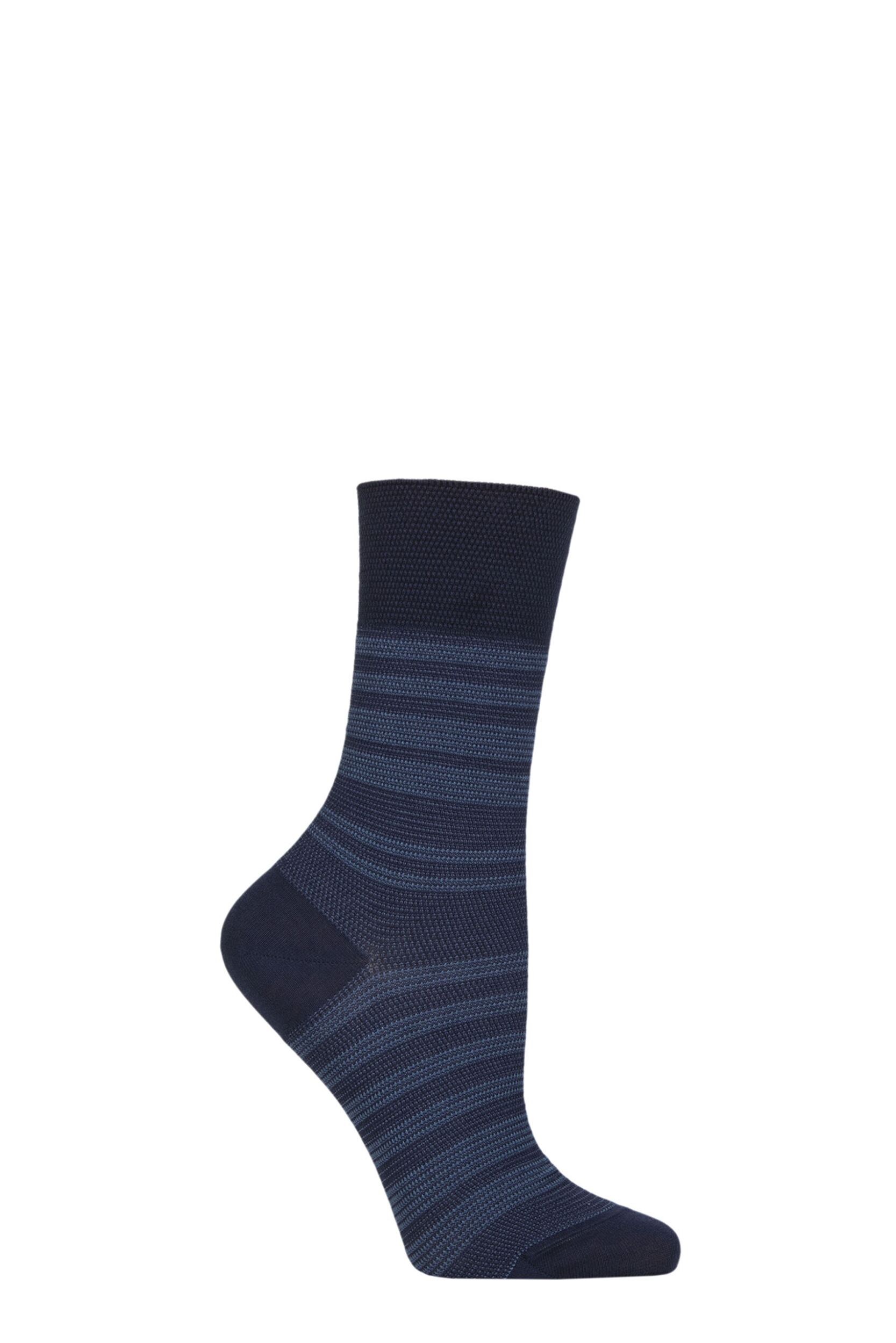 Women's 1 Pair Falke Sunset Stripe Sensitive Lyocell Socks Navy 2.5-5 Ladies