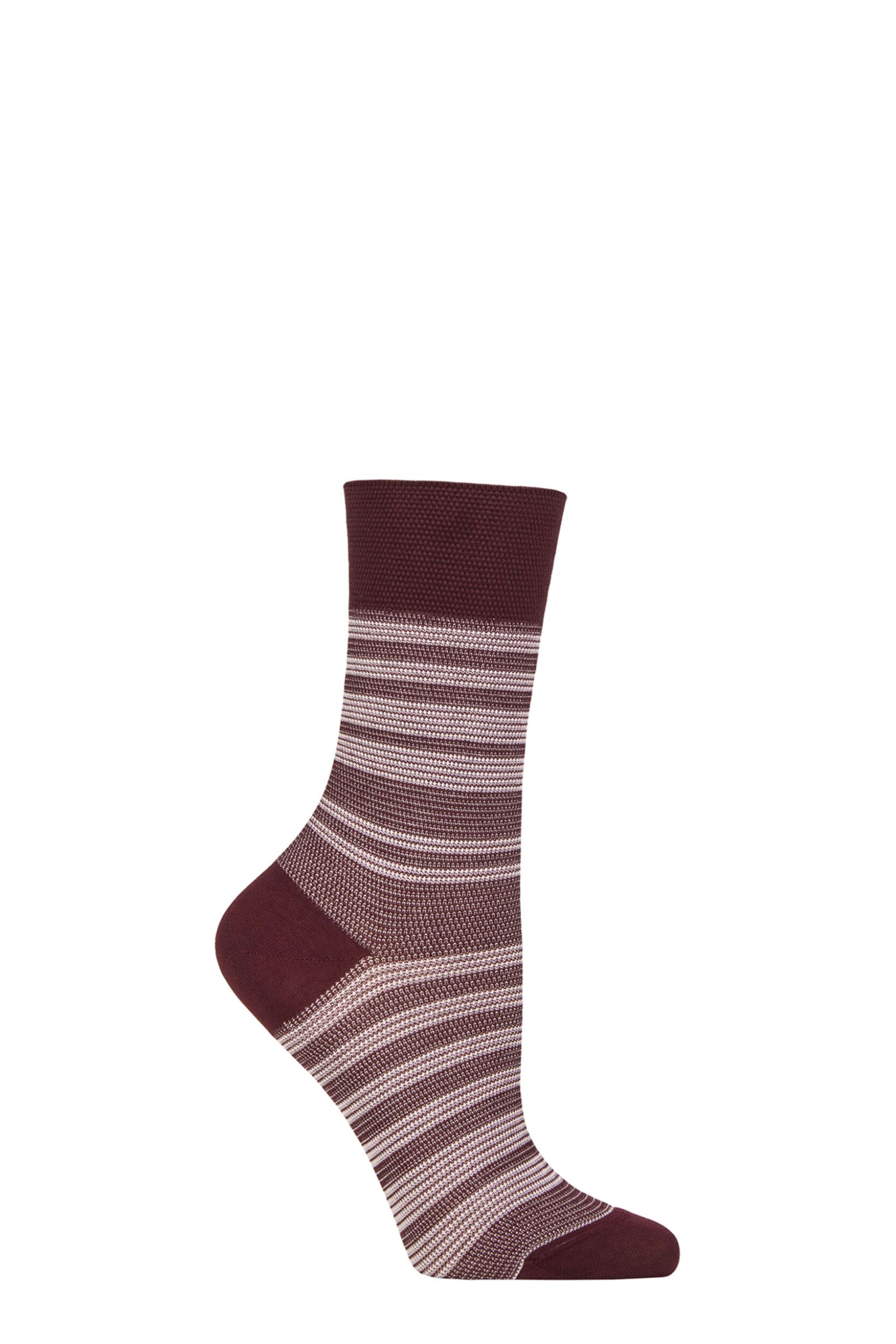 Women's 1 Pair Falke Sunset Stripe Sensitive Lyocell Socks Claret 2.5-5 Ladies