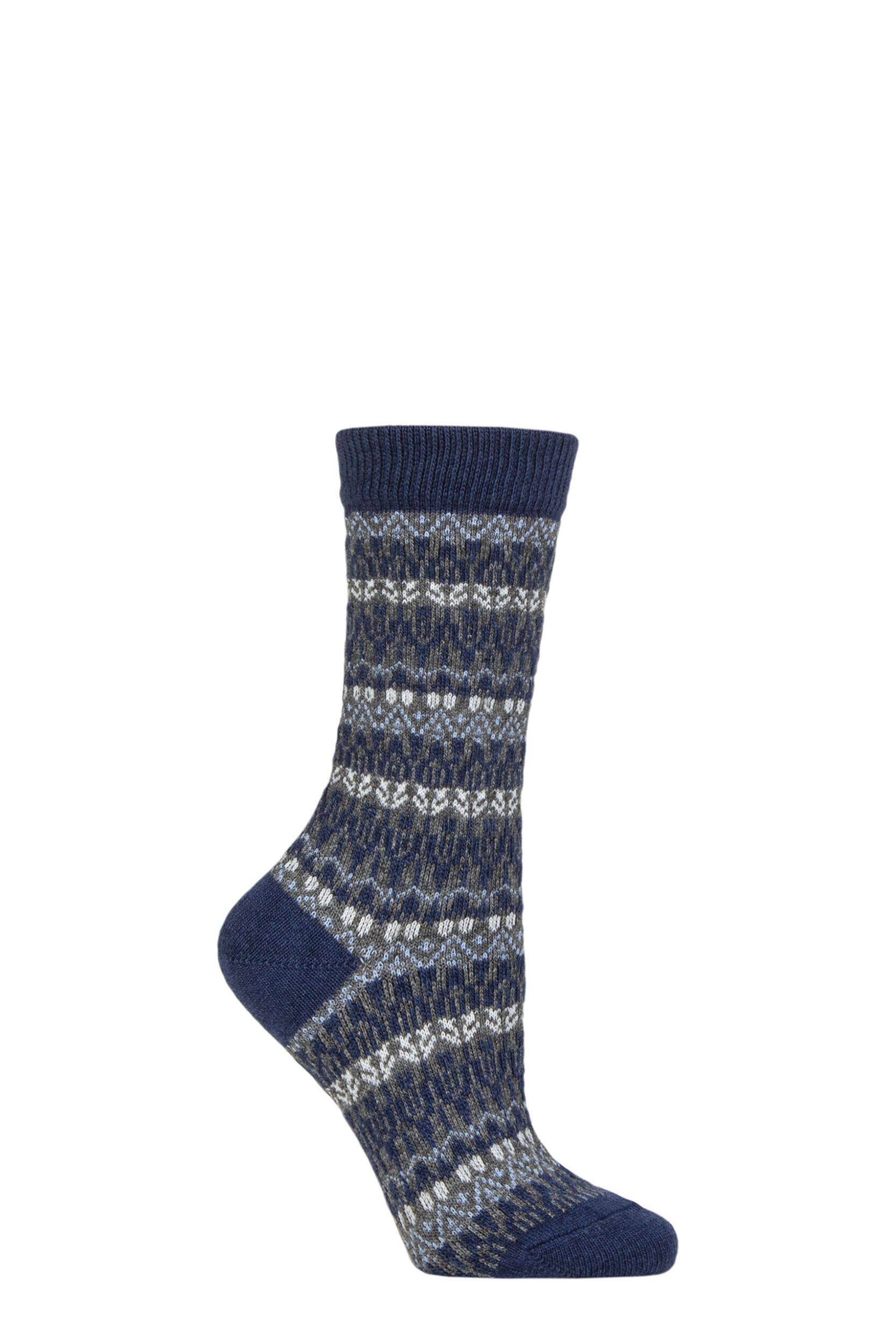 Women's 1 Pair Falke Christmas Eve Wool Fairisle Socks Royal Blue 2.5-5 Ladies