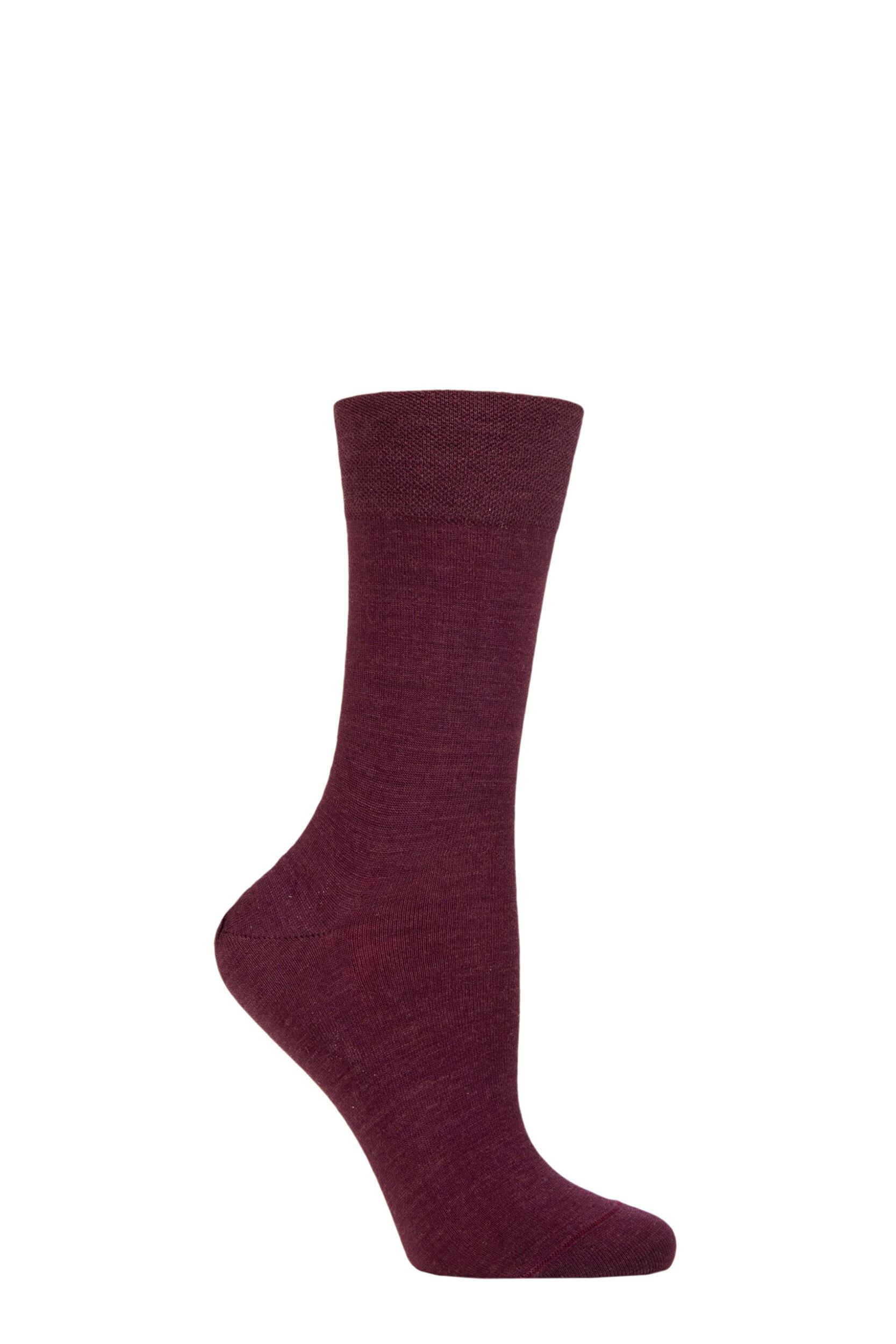 Image of Women's 1 Pair Falke Sensitive Berlin Merino Wool Left And Right Comfort Cuff Socks Barolo Ladies