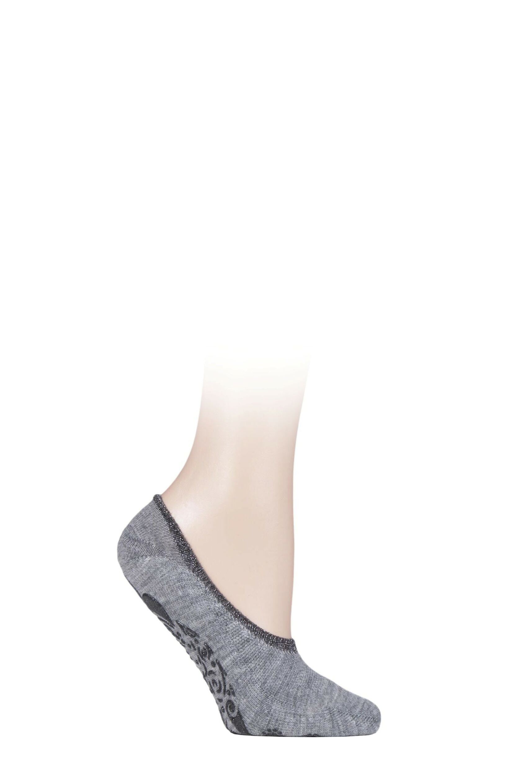 1 Pair Grey Cosy Ballerina Slipper Socks with Carry Pouch Ladies 4-5 Ladies - Falke