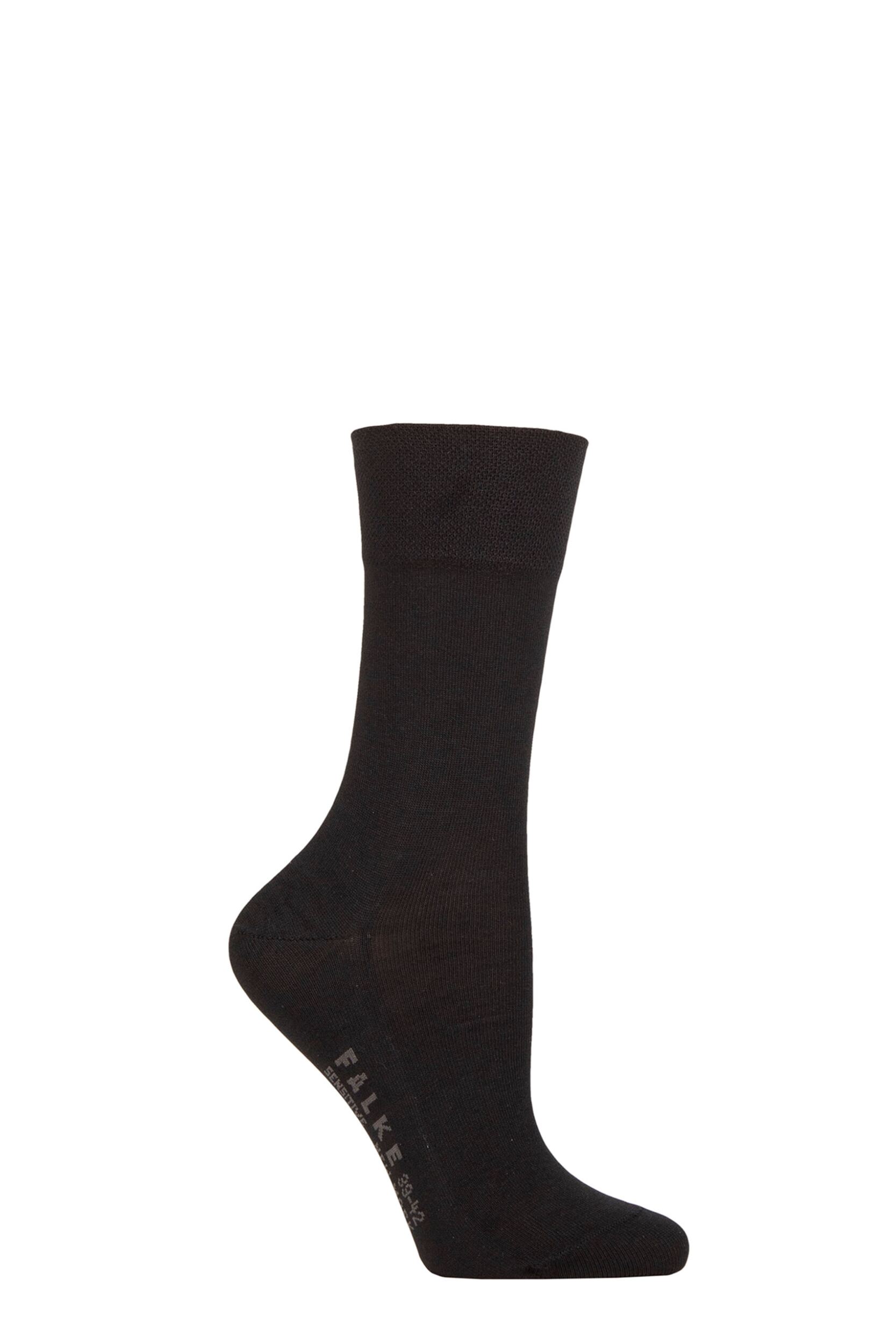 Women's 1 Pair Falke Sensitive New York Lyocell Gentle Grip Socks Black 2.5-5 Ladies