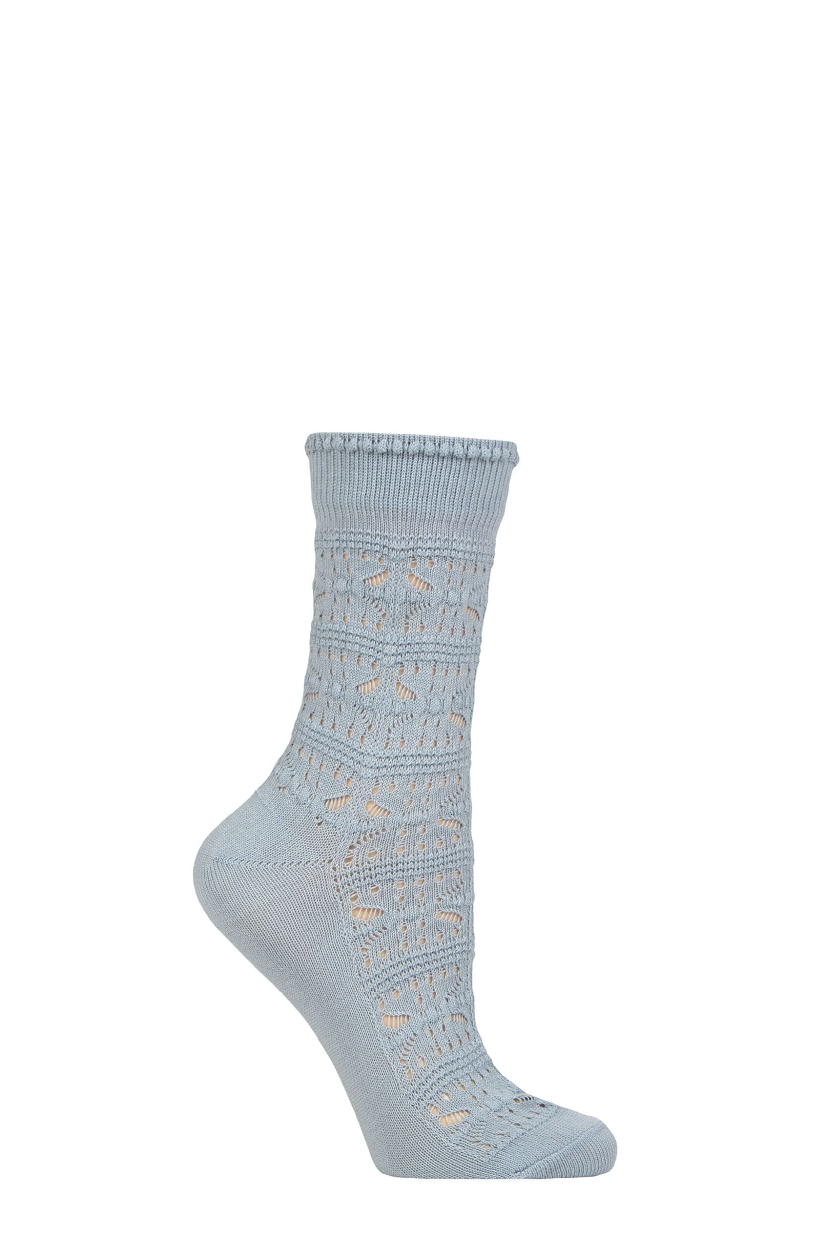 Women's 1 Pair Falke Granny Square Bamboo Socks Ciel 5.5-8 Ladies