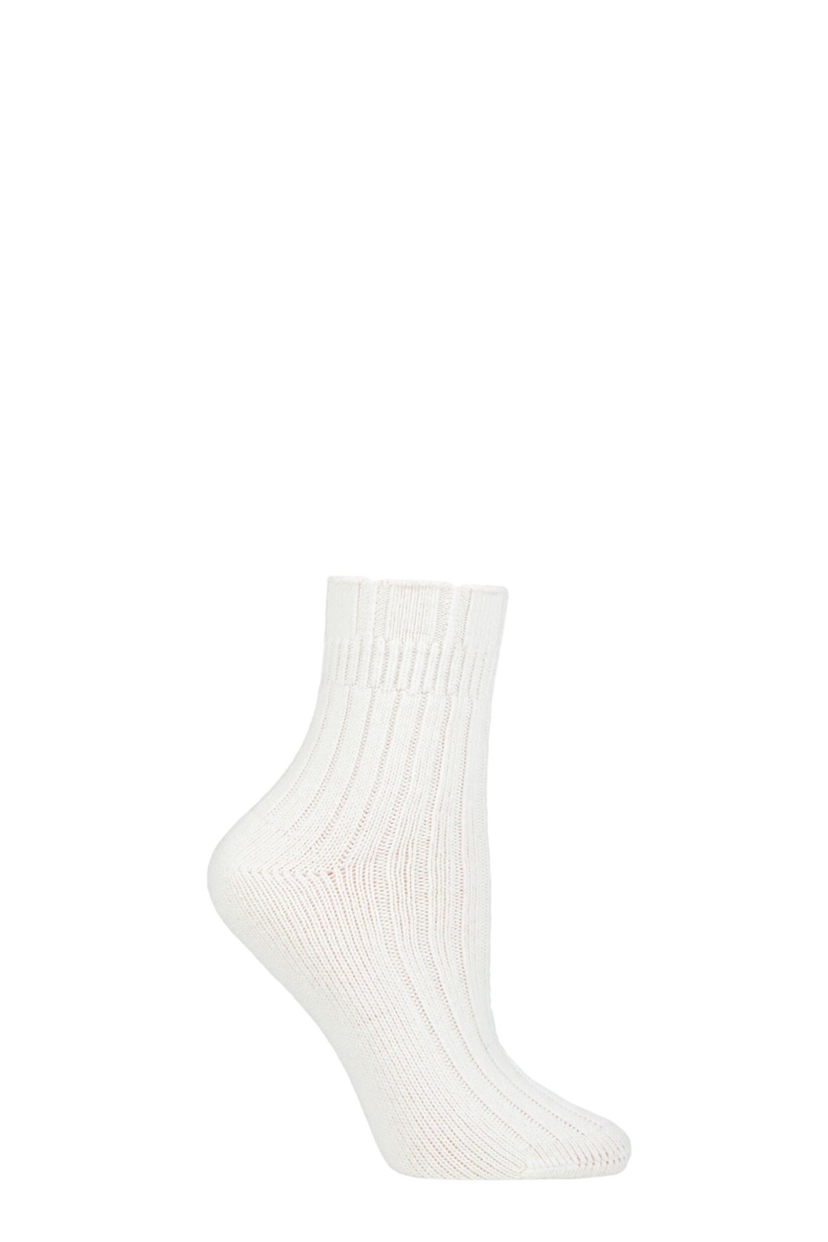 Women's 1 Pair Falke Ribbed Wool Bed Socks Off White 5.5-8 Ladies