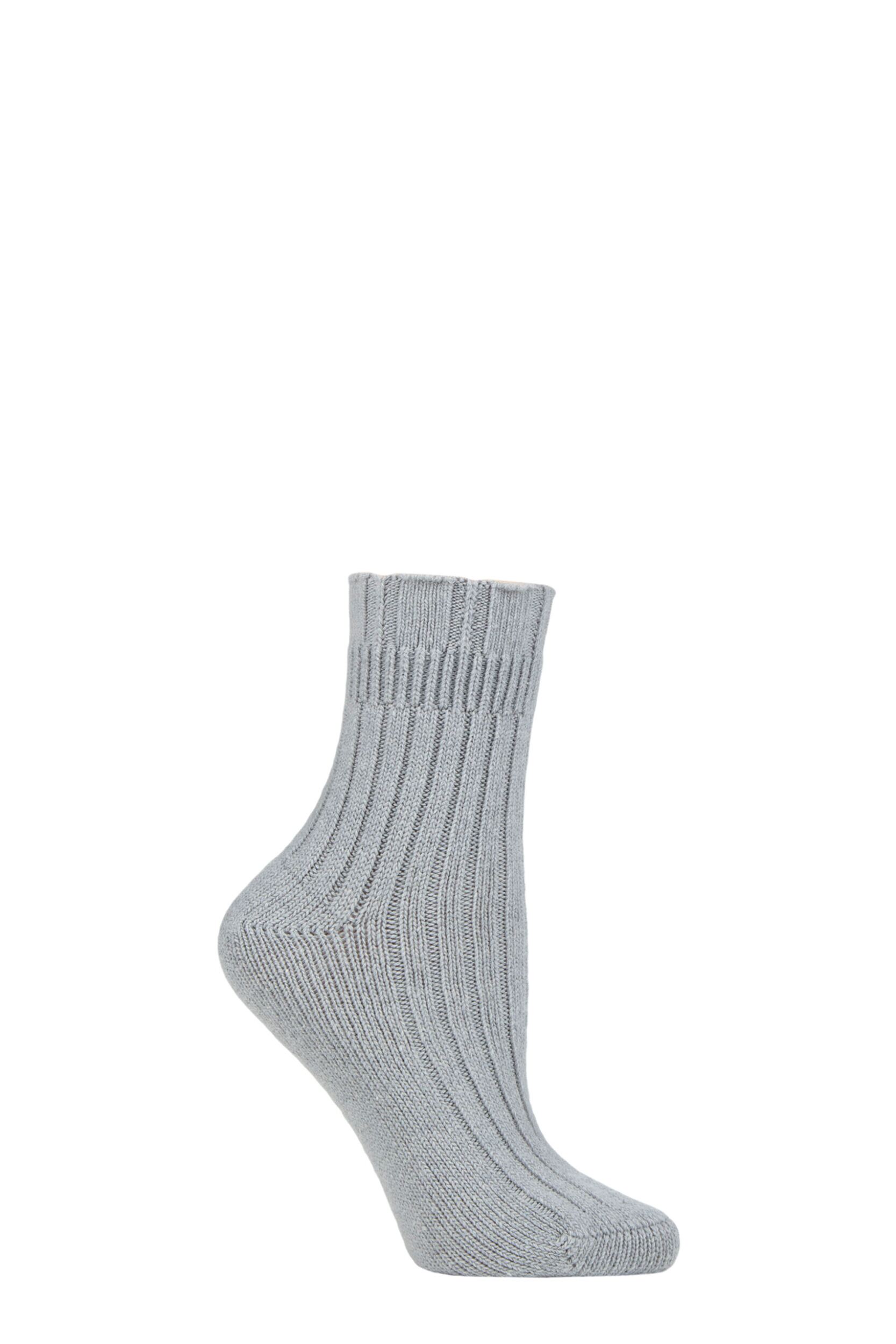 Women's 1 Pair Falke Ribbed Wool Bed Socks Silver 2.5-5 Ladies