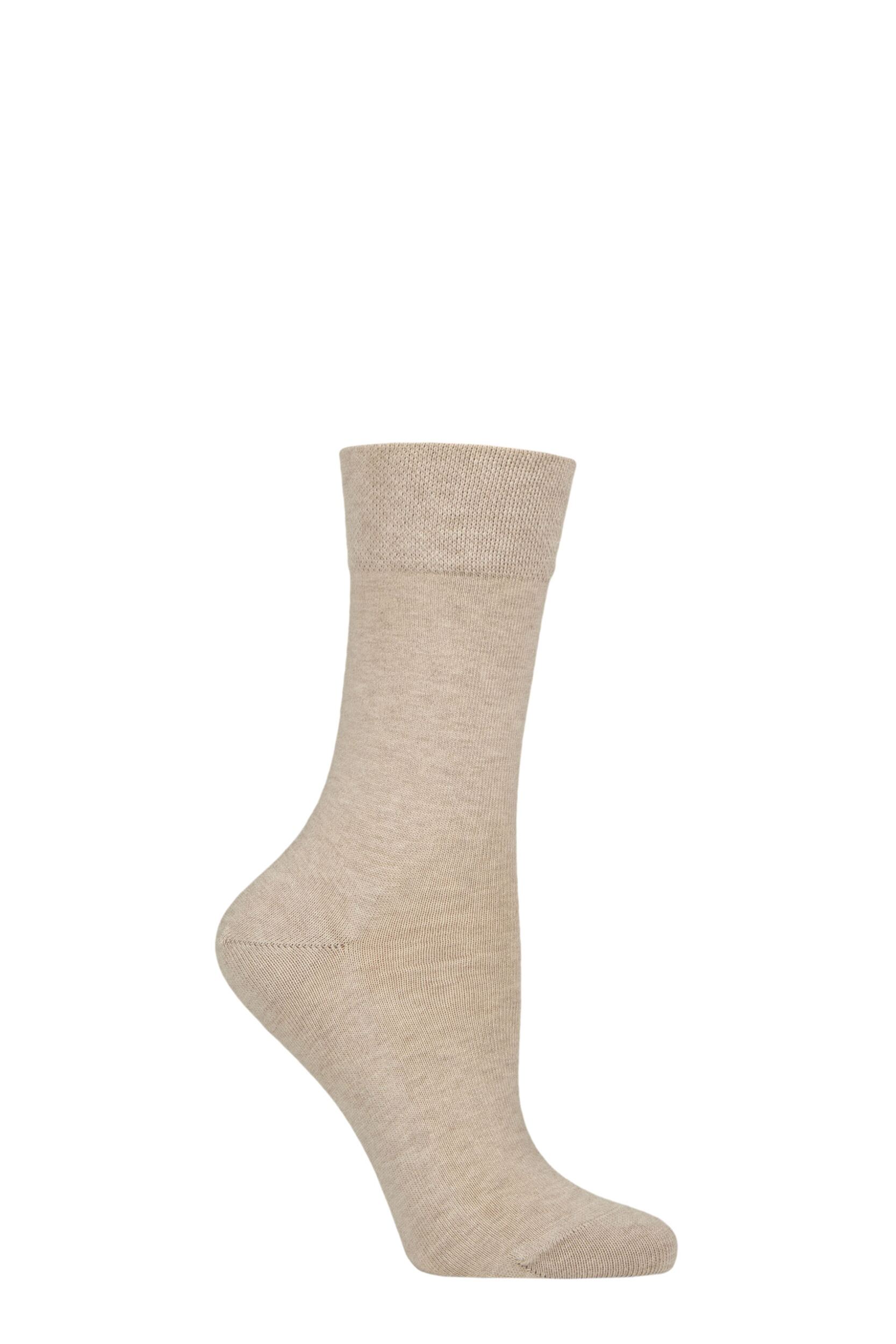 1 Pair Sand Melange Sensitive London Left And Right Comfort Cuff Cotton Socks Ladies 2.5-5 Ladies - Falke