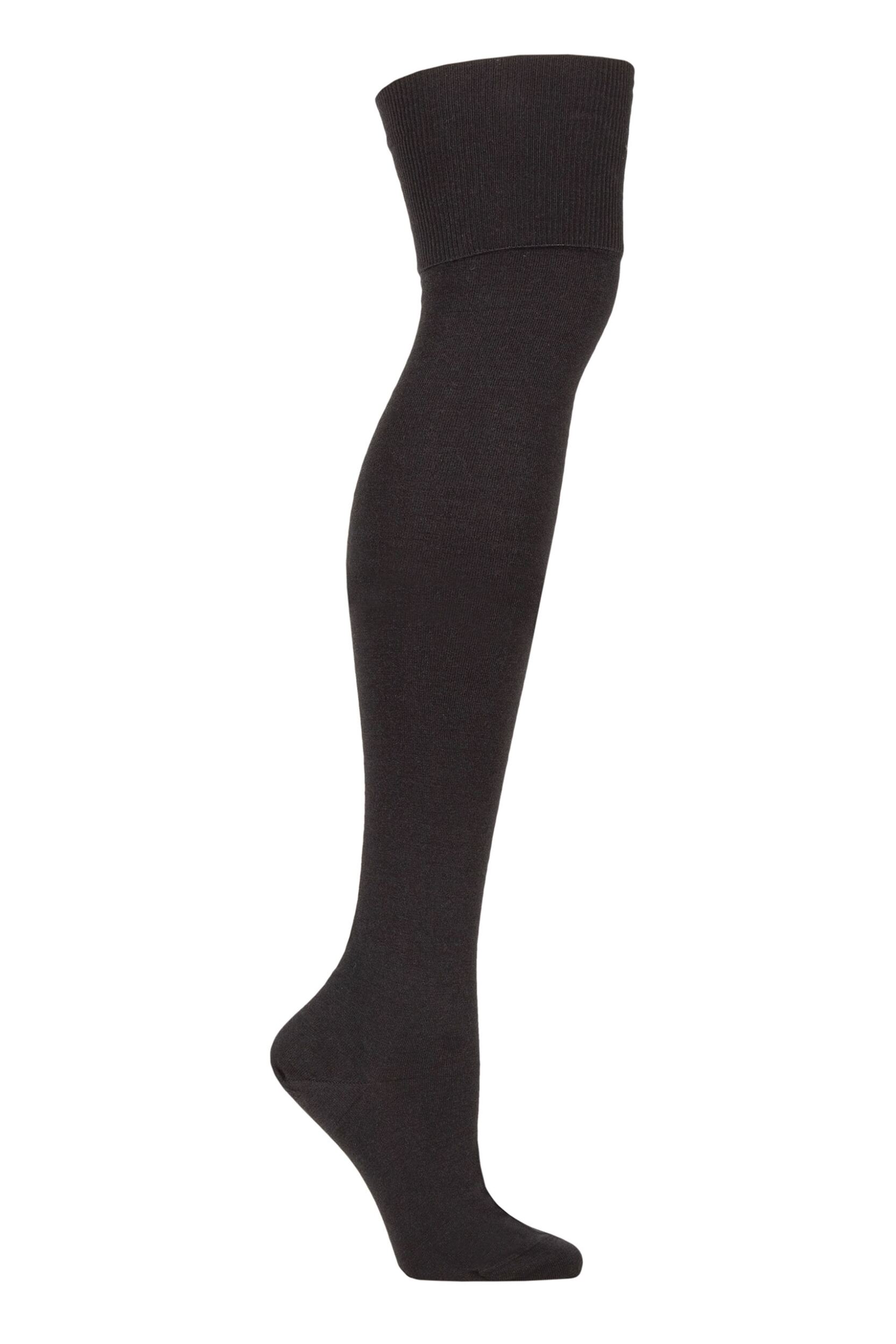Women's 1 Pair Falke Soft Merino Wool Over the Knee Socks Black 7-8 Ladies