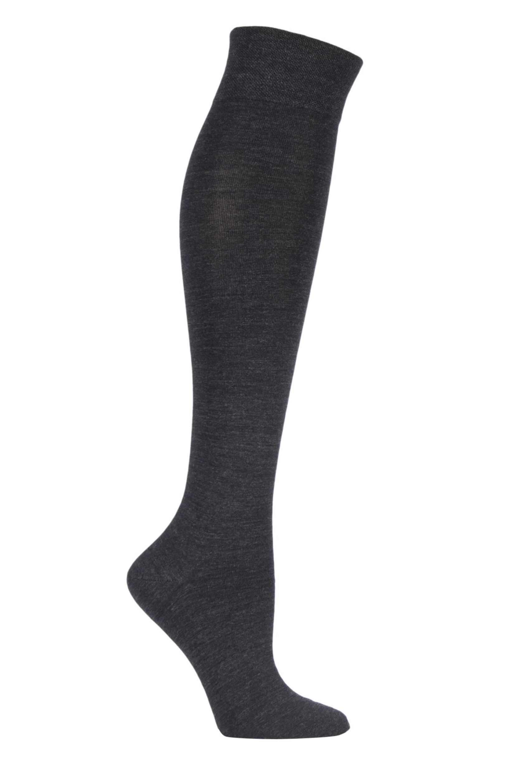 Image of 1 Pair Anthracite Sensitive Berlin Merino Wool Left And Right Knee High Socks Ladies - Falke