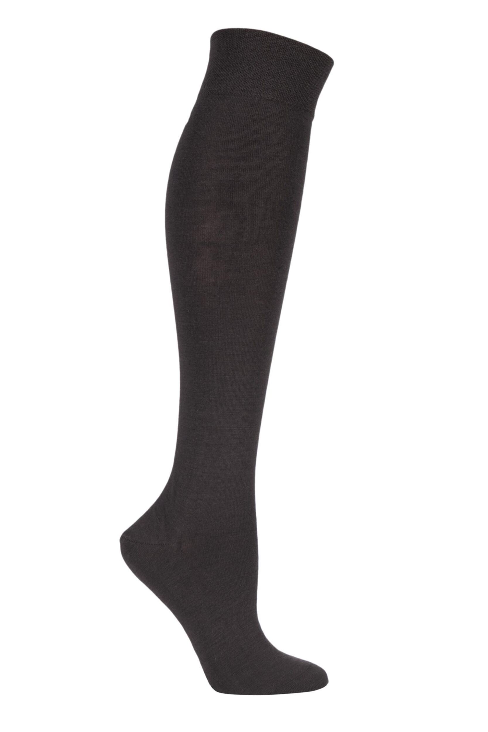 1 Pair Dark Brown Sensitive Berlin Merino Wool Left And Right Knee High Socks Ladies 2.5-5 Ladies - Falke