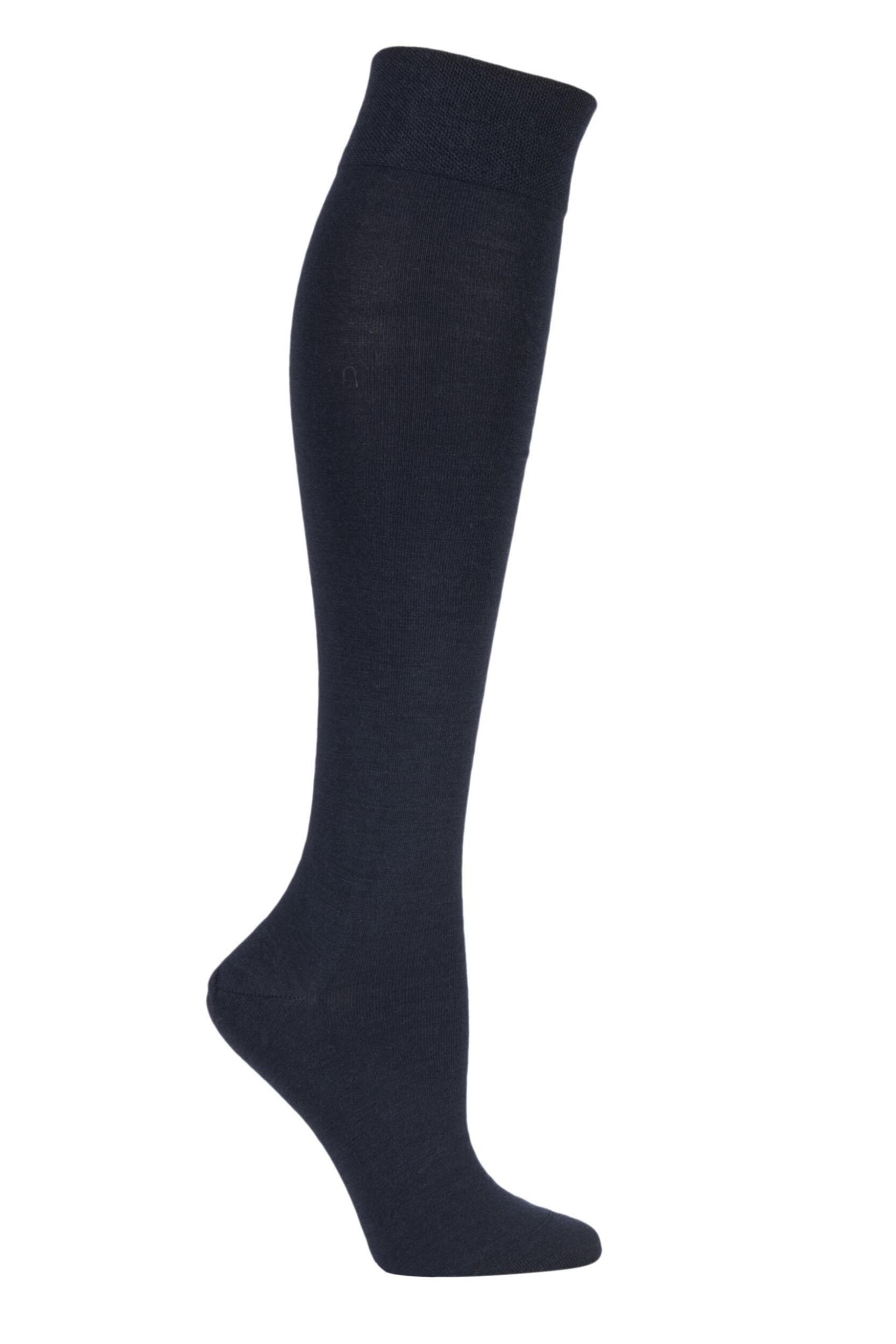 Image of 1 Pair Dark Navy Sensitive Berlin Merino Wool Left And Right Knee High Socks Ladies - Falke