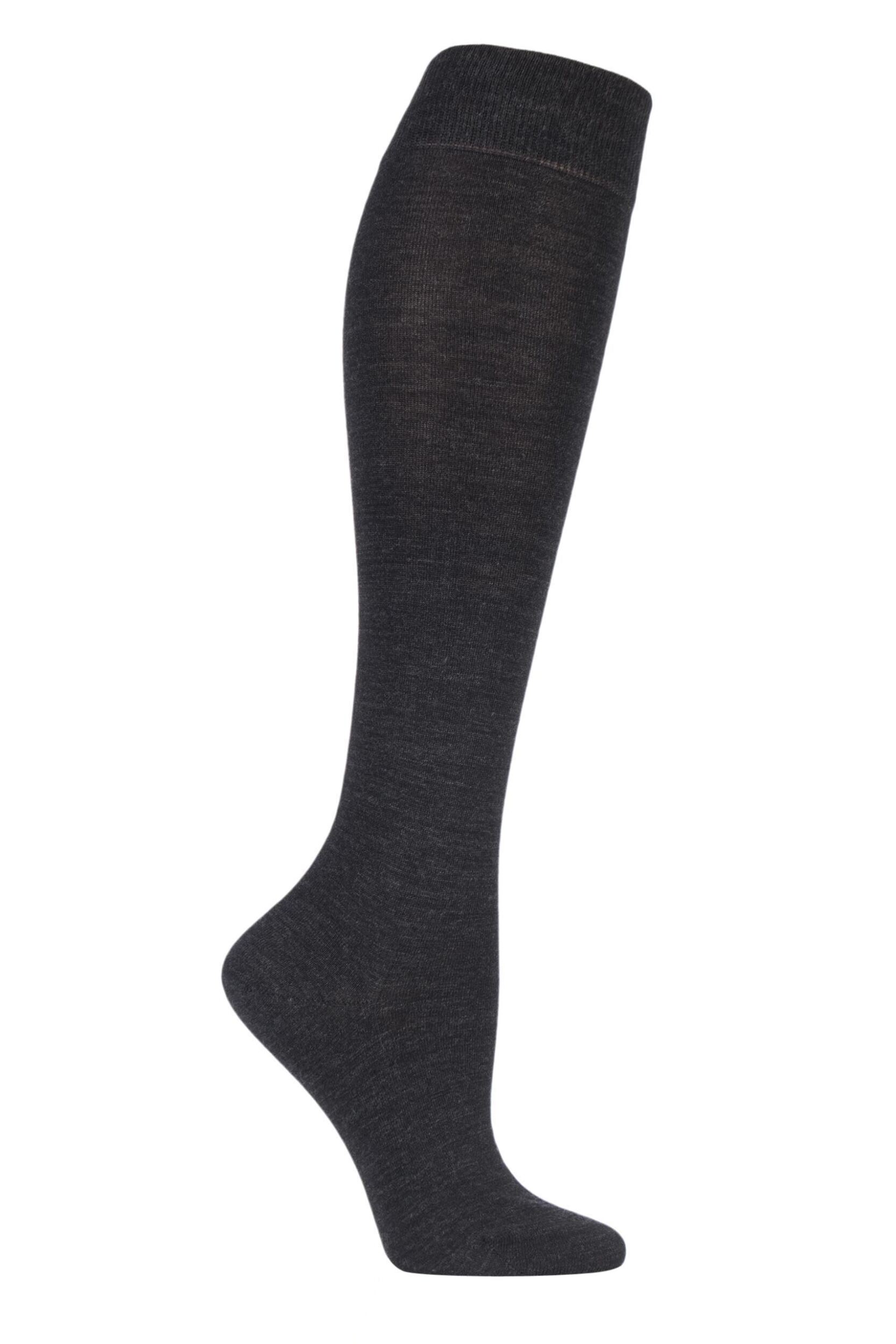 1 Pair Anthracite Soft Merino Wool Knee High Socks Ladies 4-5 Ladies - Falke