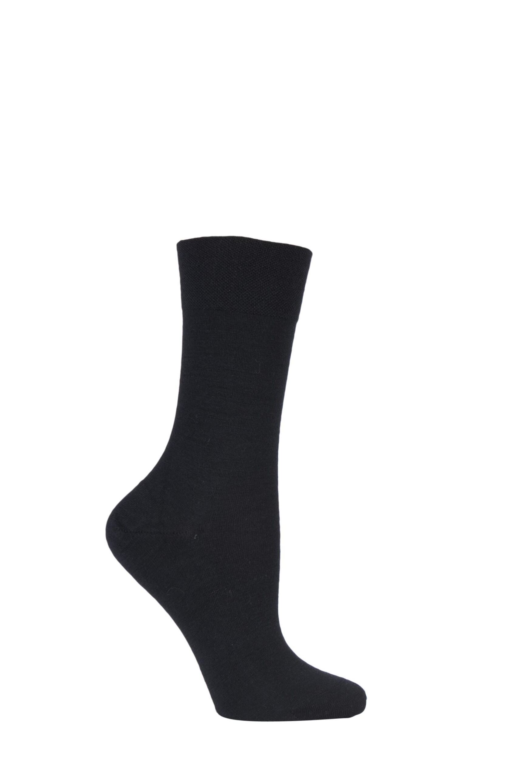 1 Pair Black Sensitive Berlin Merino Wool Left And Right Comfort Cuff Socks Ladies 2.5-5 Ladies - Falke