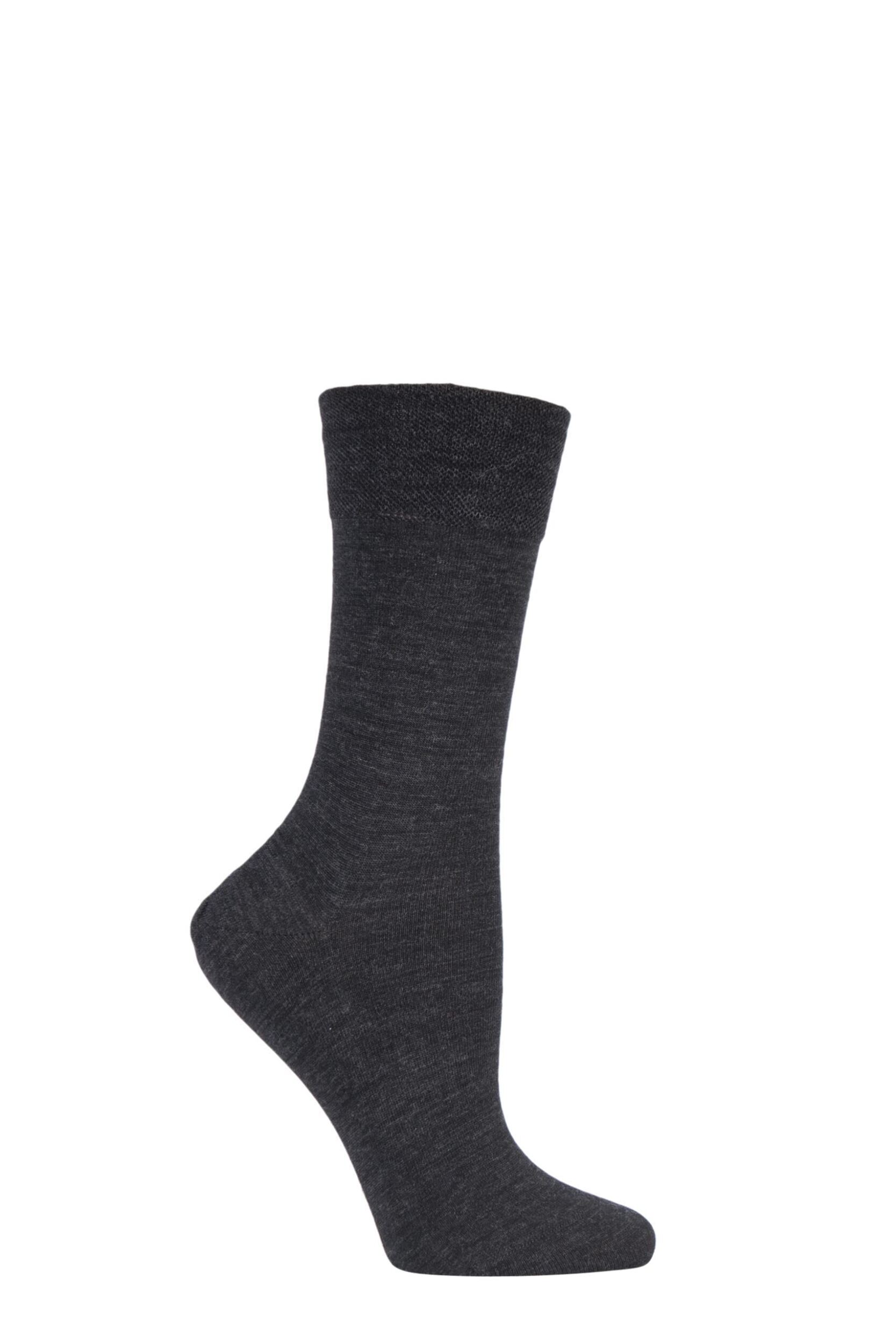1 Pair Anthracite Sensitive Berlin Merino Wool Left And Right Comfort Cuff Socks Ladies 2.5-5 Ladies - Falke