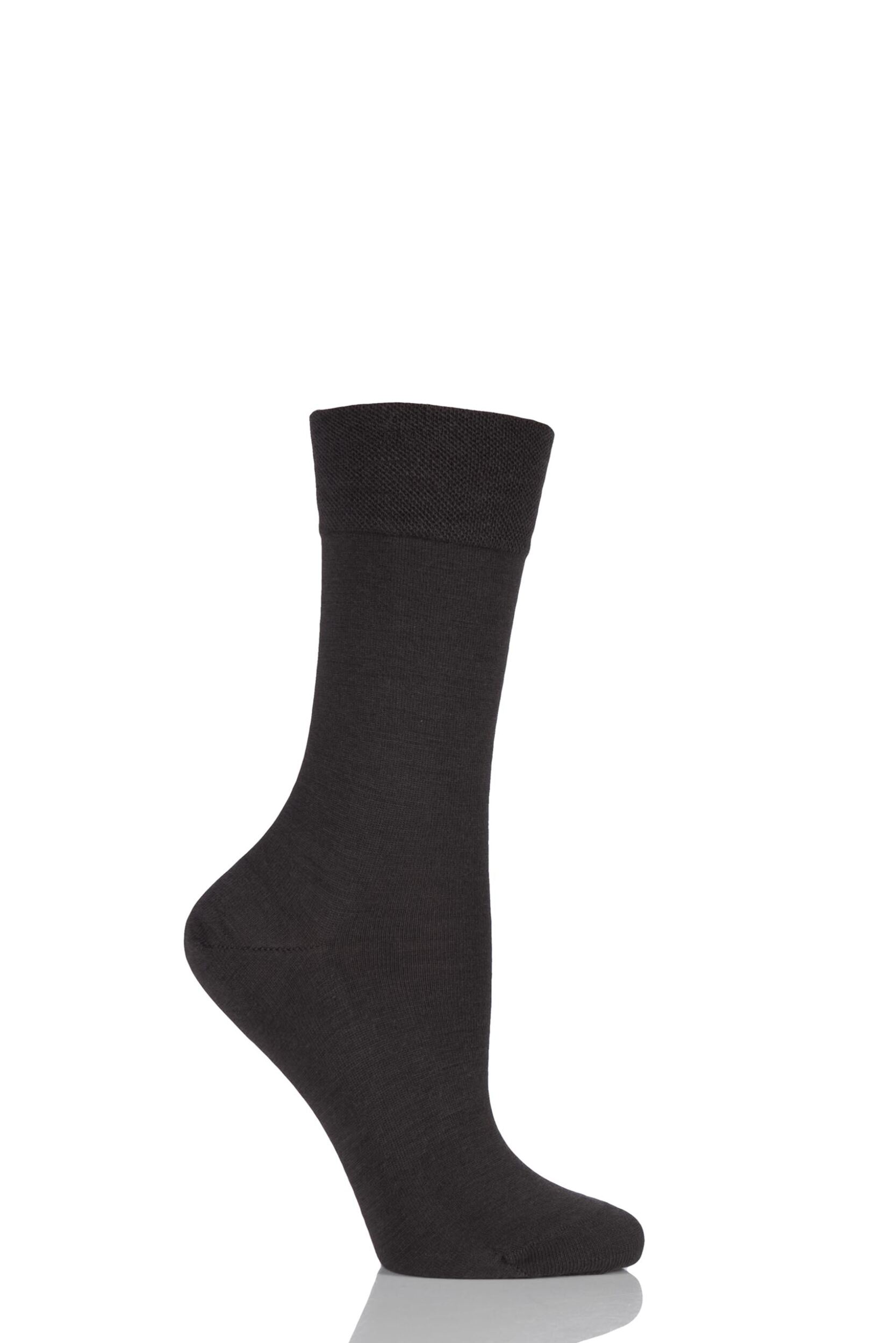 1 Pair Dark Brown Sensitive Berlin Merino Wool Left And Right Comfort Cuff Socks Ladies 2.5-5 Ladies - Falke