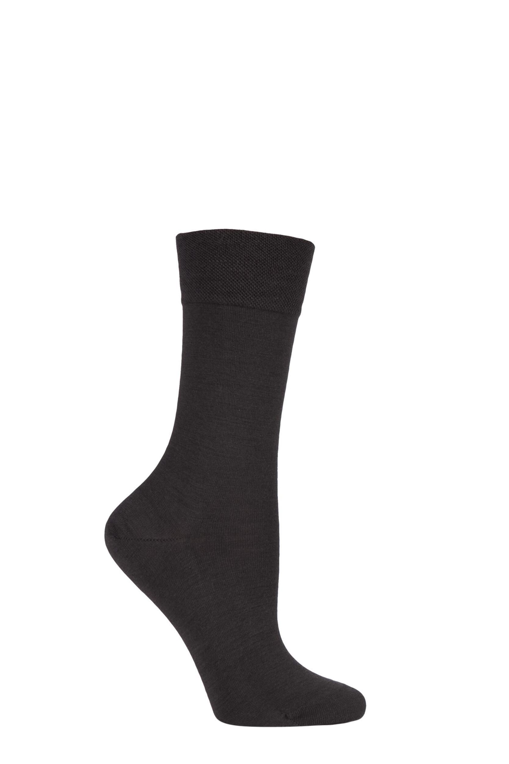 1 Pair Dark Brown Sensitive Berlin Merino Wool Left And Right Comfort Cuff Socks Ladies 2.5-5 Ladies - Falke