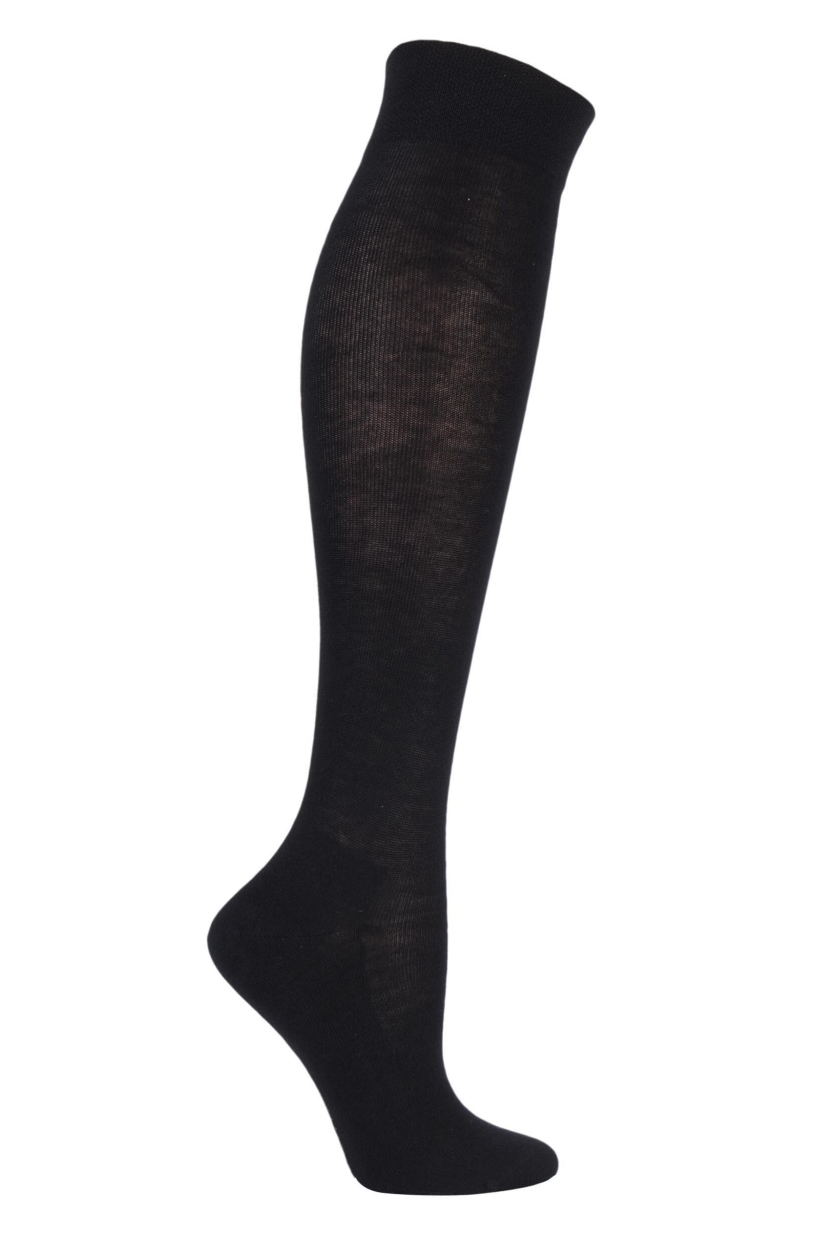 1 Pair Black Sensitive London Left and Right Comfort Cuff Cotton Knee High Socks Ladies 2.5-5 Ladies - Falke