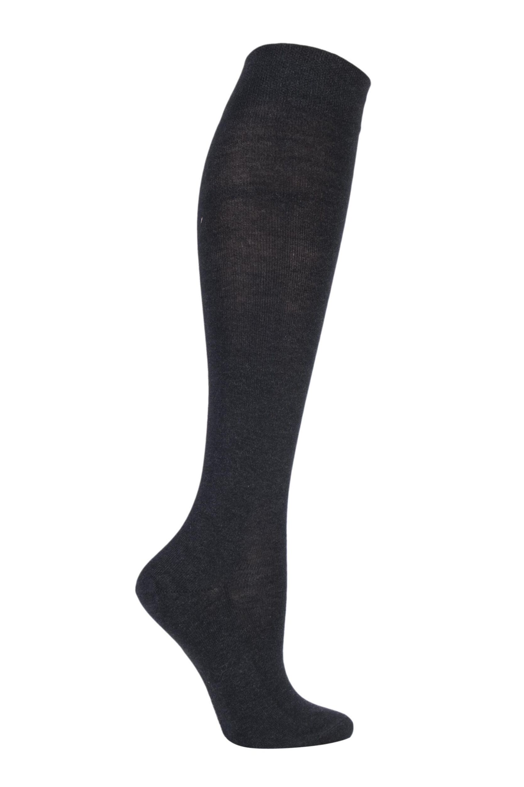 1 Pair Anthracite Sensitive London Left and Right Comfort Cuff Cotton Knee High Socks Ladies 2.5-5 Ladies - Falke