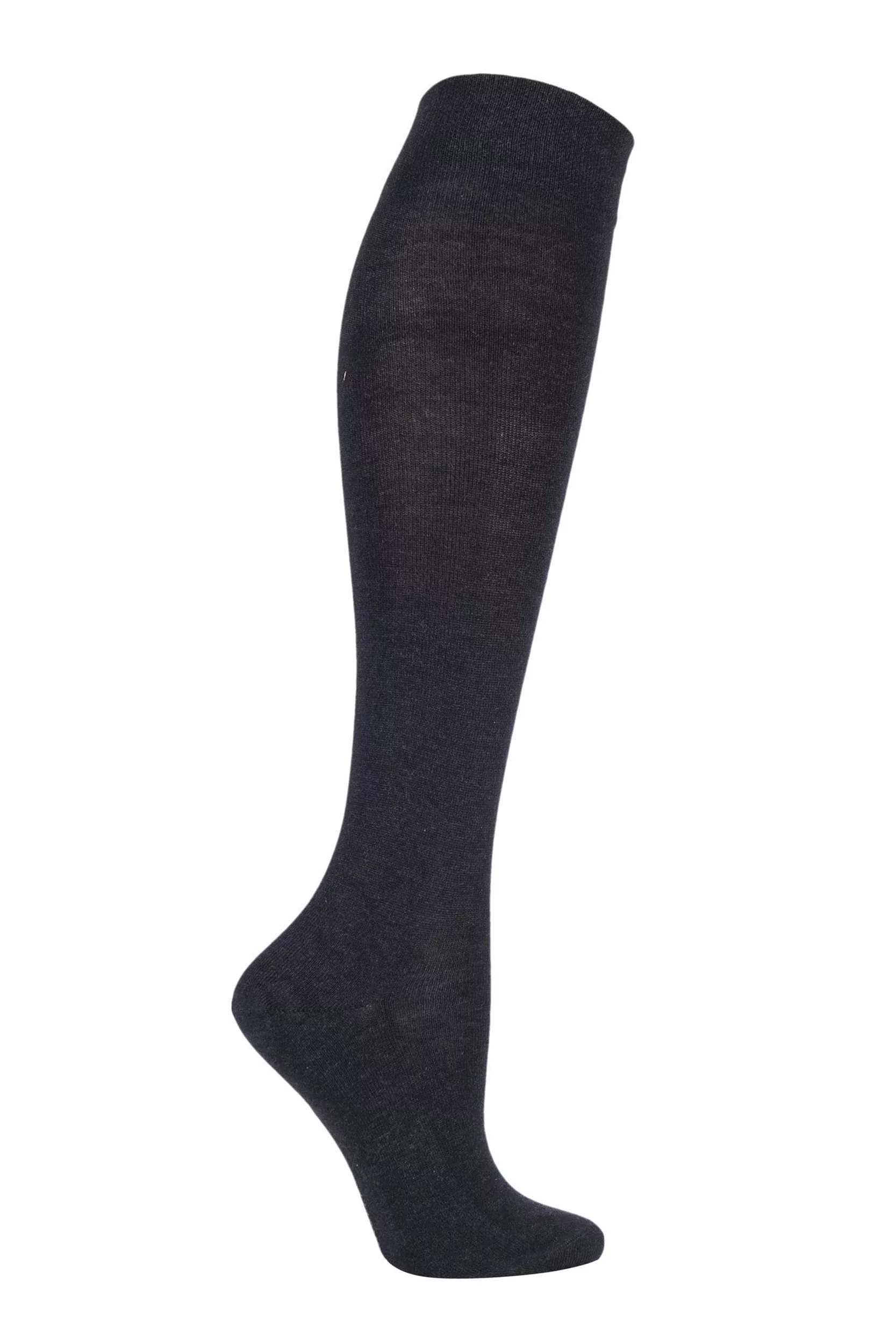 1 Pair Anthracite Sensitive London Left and Right Comfort Cuff Cotton Knee High Socks Ladies 5.5-8 Ladies - Falke