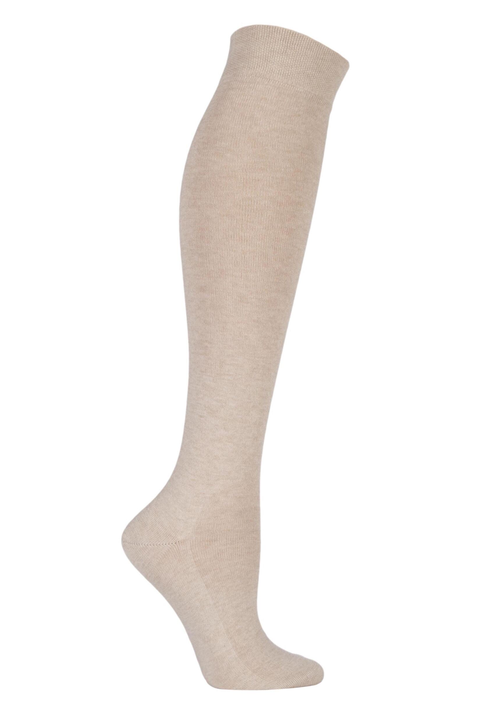 Image of 1 Pair Sand Melange Sensitive London Left and Right Comfort Cuff Cotton Knee High Socks Ladies - Falke