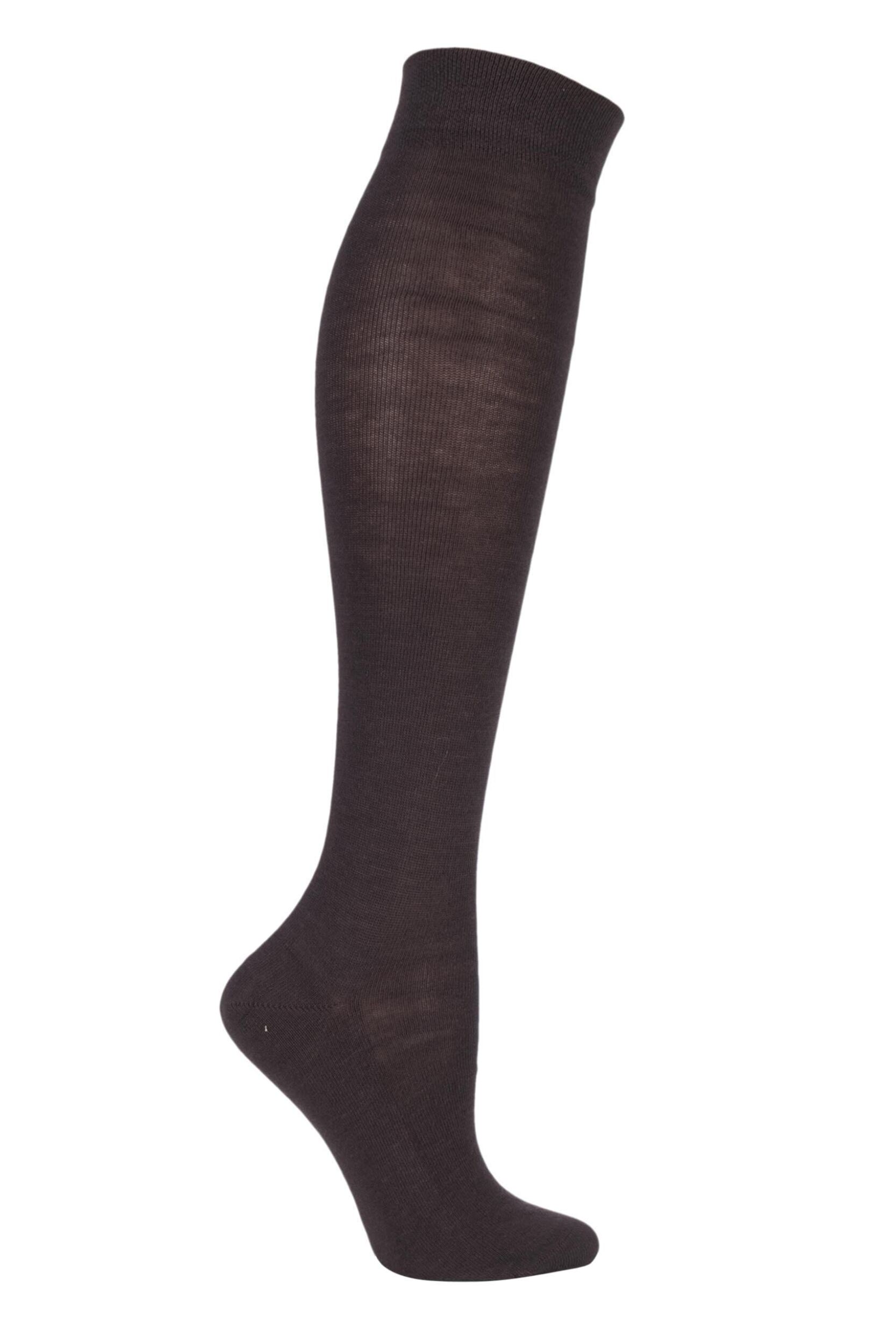 1 Pair Dark Brown Sensitive London Left and Right Comfort Cuff Cotton Knee High Socks Ladies 2.5-5 Ladies - Falke