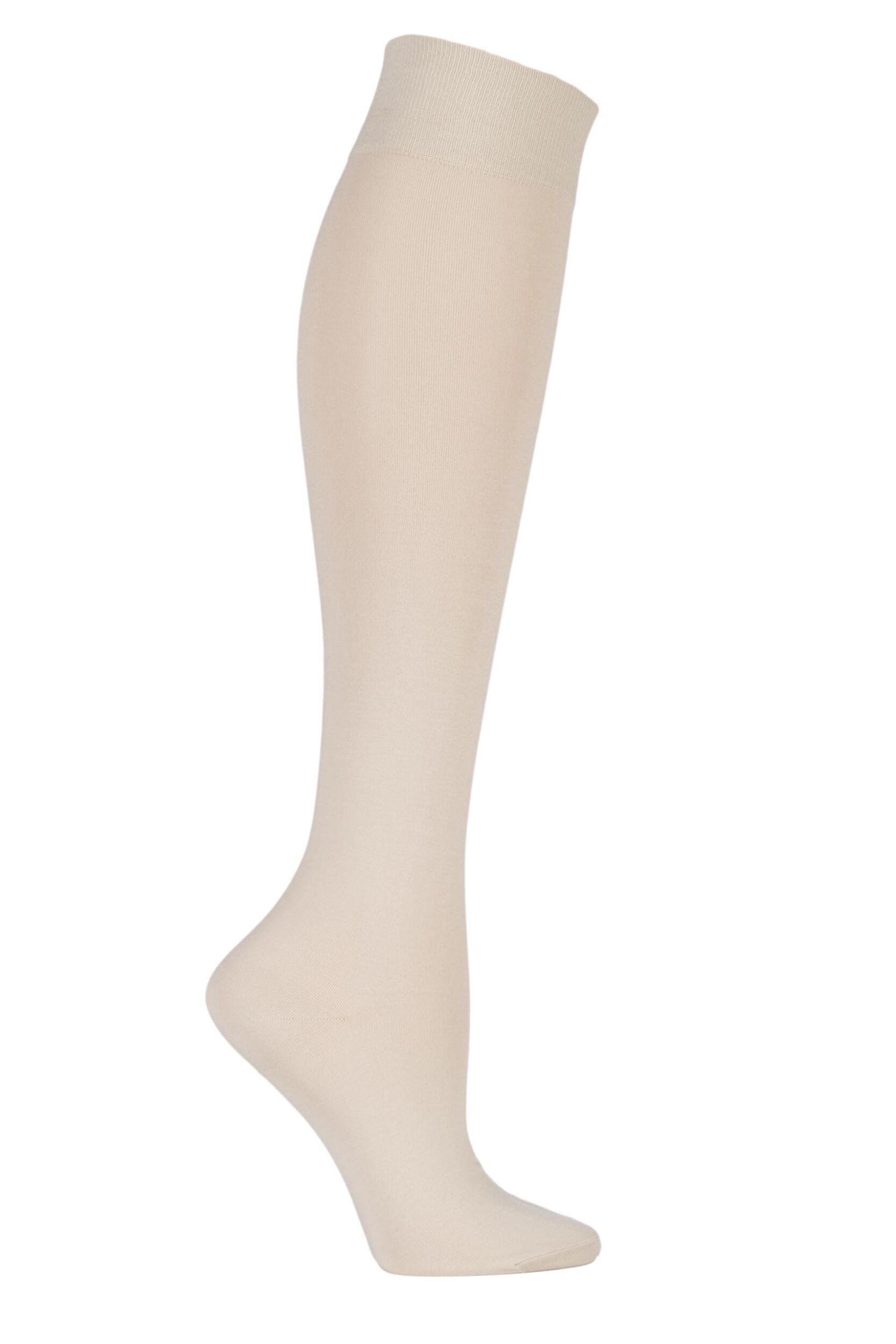 1 Pair Cream Cotton Touch Knee High Socks Ladies 5.5-8 Ladies - Falke
