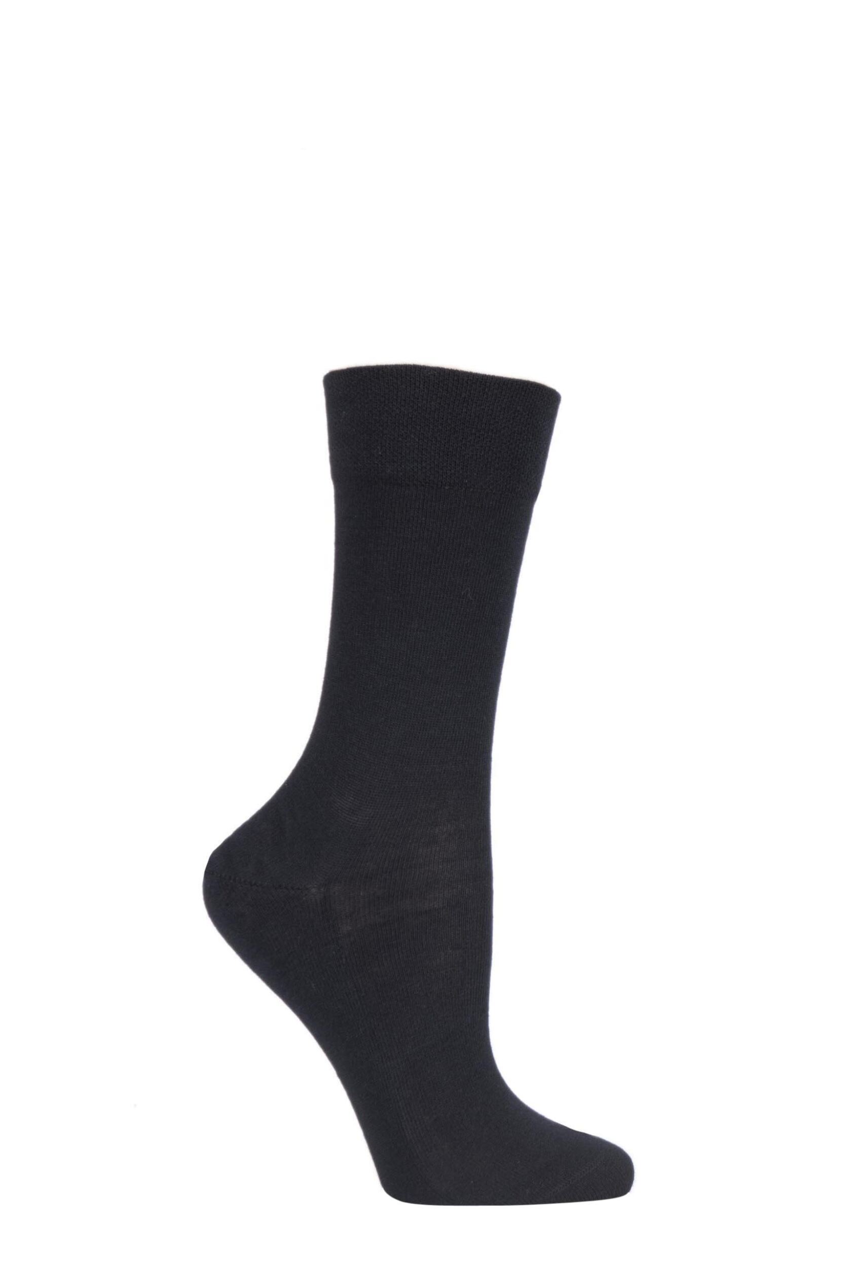 Image of 1 Pair Black Sensitive London Left And Right Comfort Cuff Cotton Socks Ladies - Falke