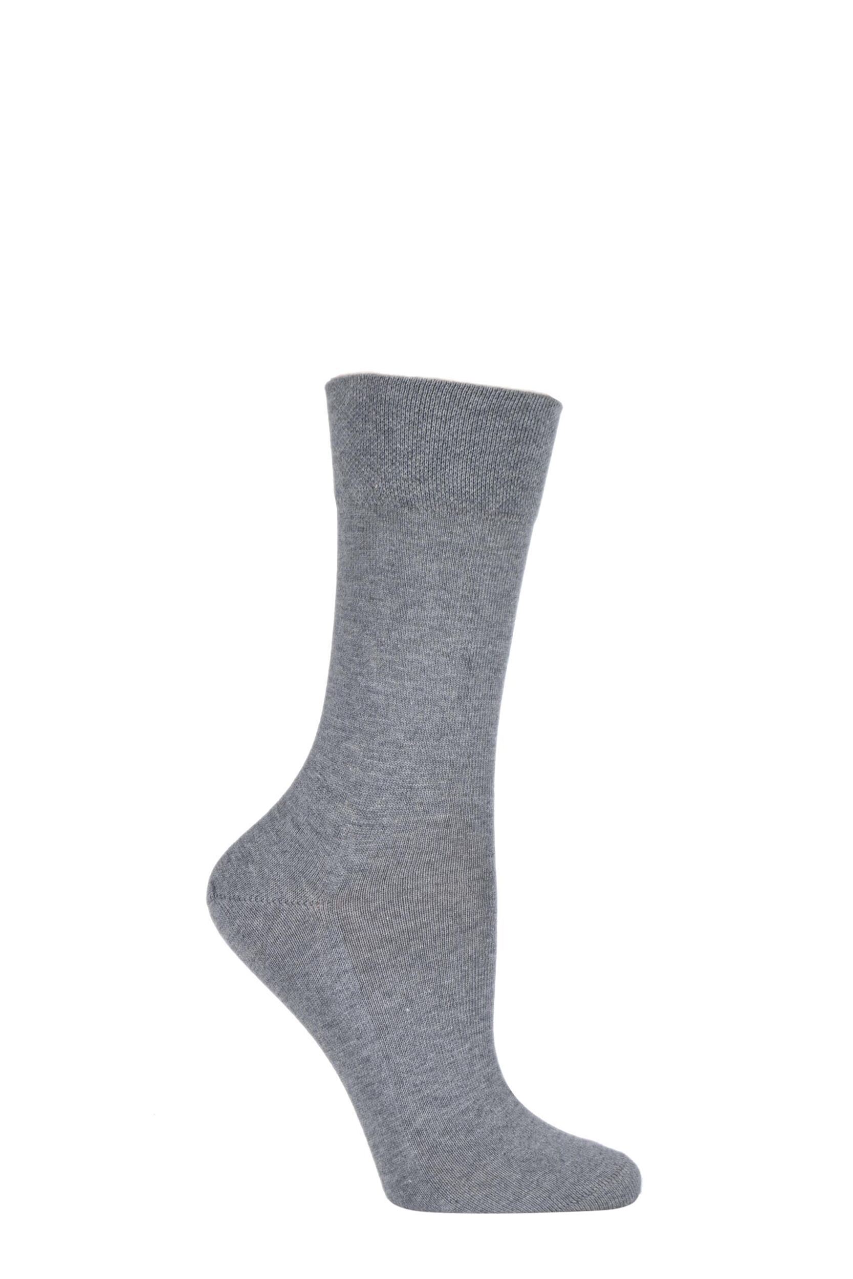 Image of 1 Pair Light Grey Melange Sensitive London Left And Right Comfort Cuff Cotton Socks Ladies - Falke