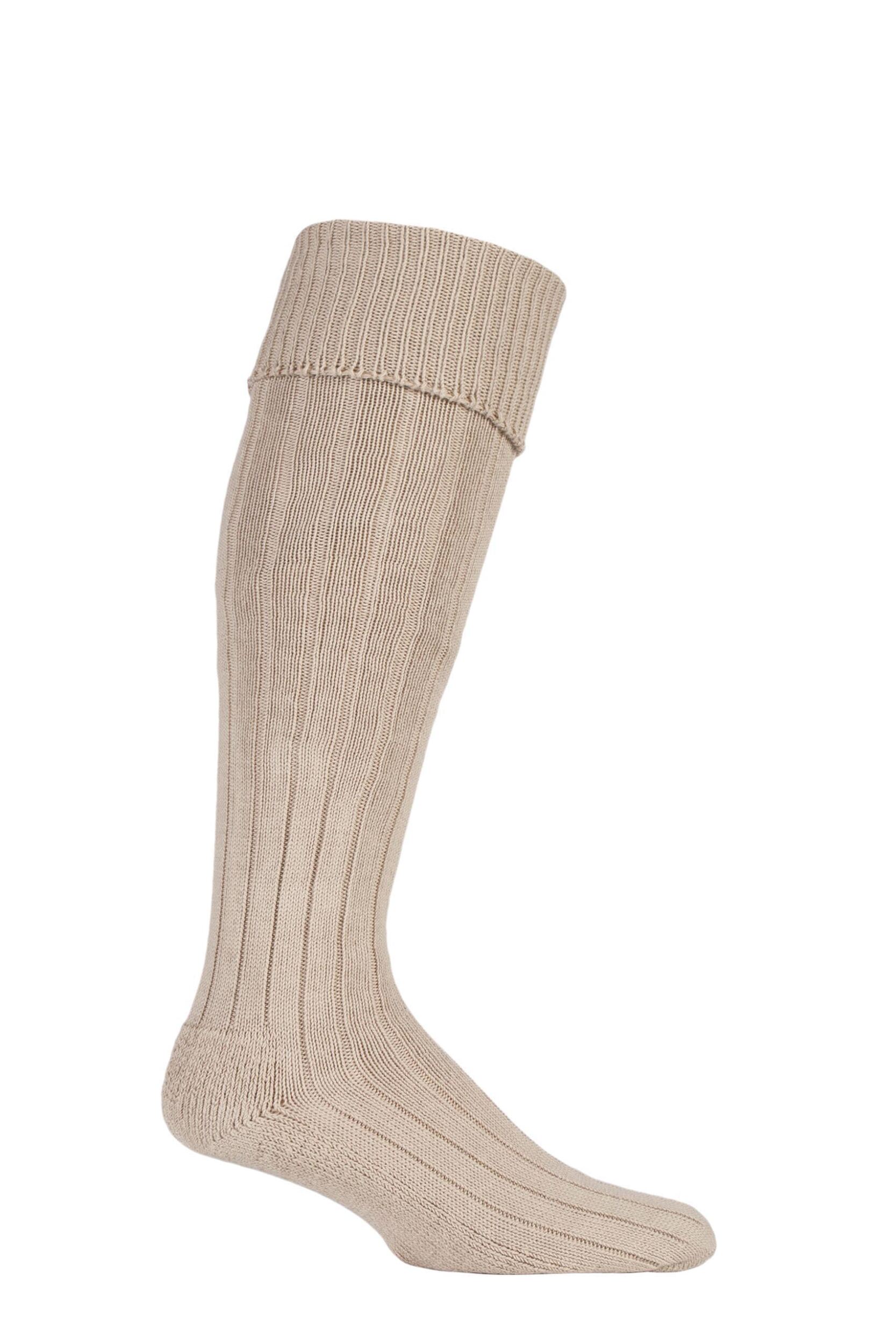 1 Pair Oatmeal Birkdale Cotton Cushioned Knee High Golf Socks Men's 12-14 Mens - Glenmuir