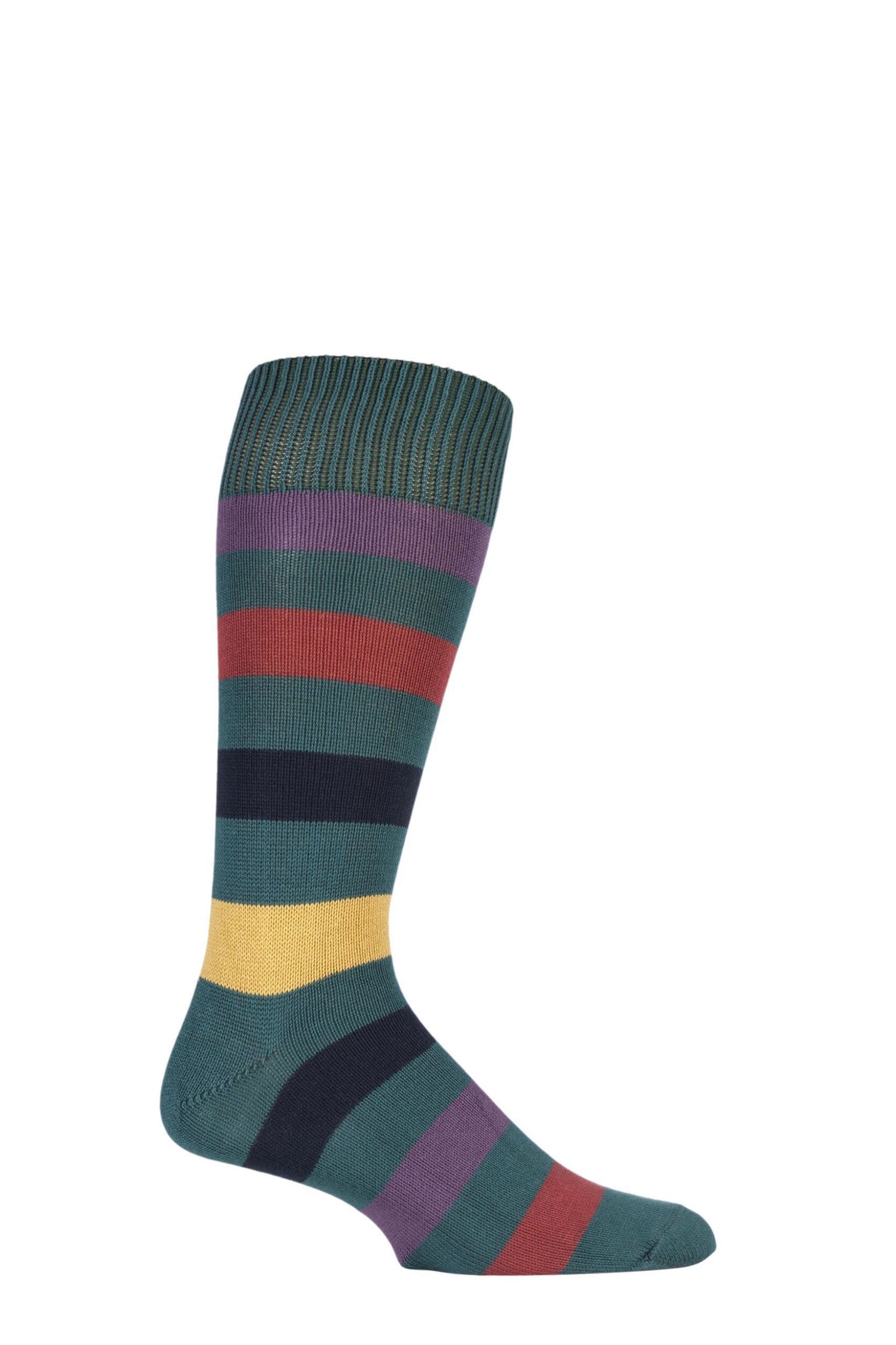 1 Pair Rich Green / Multi of London Bold Broad Stripe Cotton Socks Men's 7-11 Mens - SOCKSHOP of London