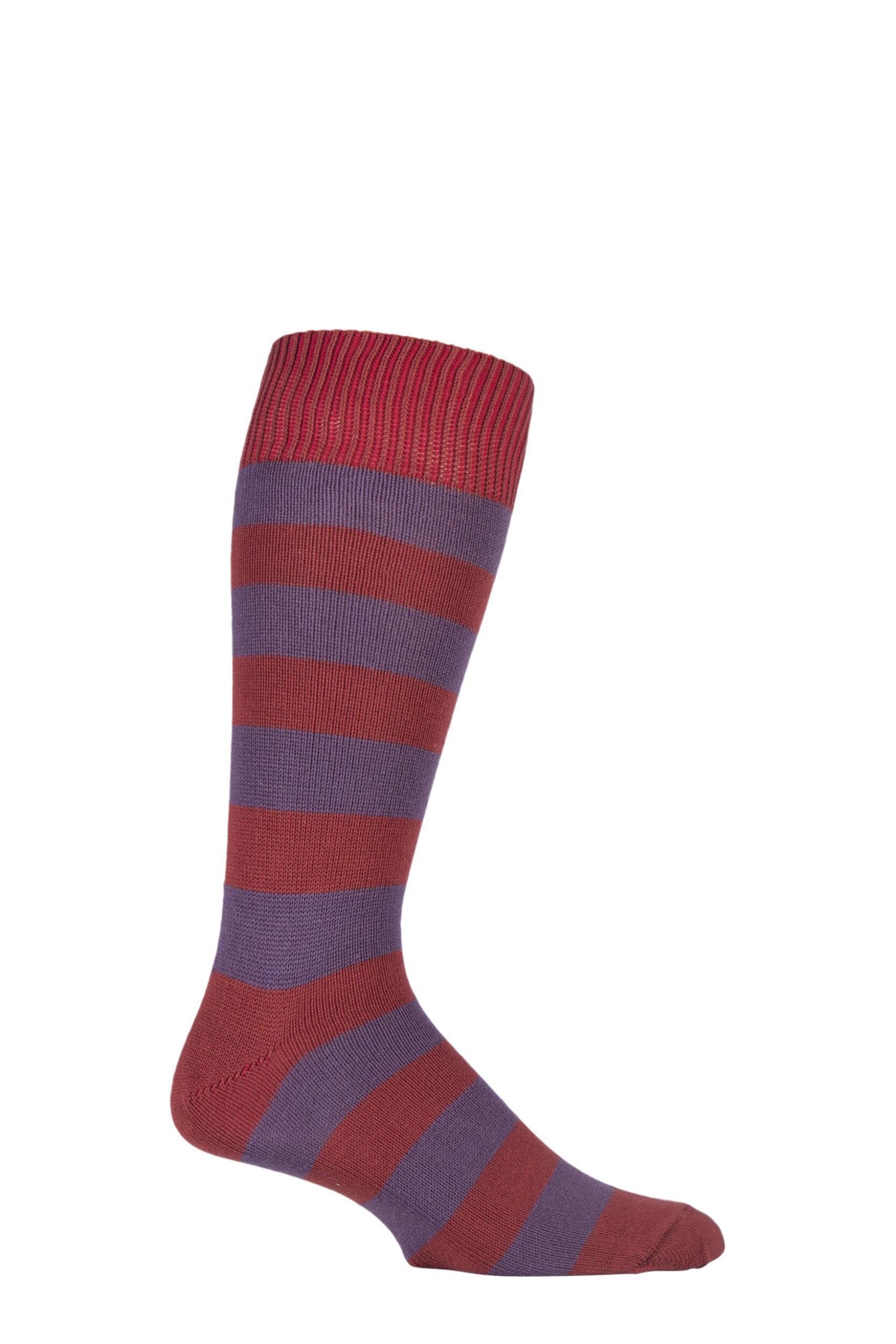 1 Pair Terracotta / Raisin of London Bold Broad Stripe Cotton Socks Men's 12-14 Mens - SOCKSHOP of London
