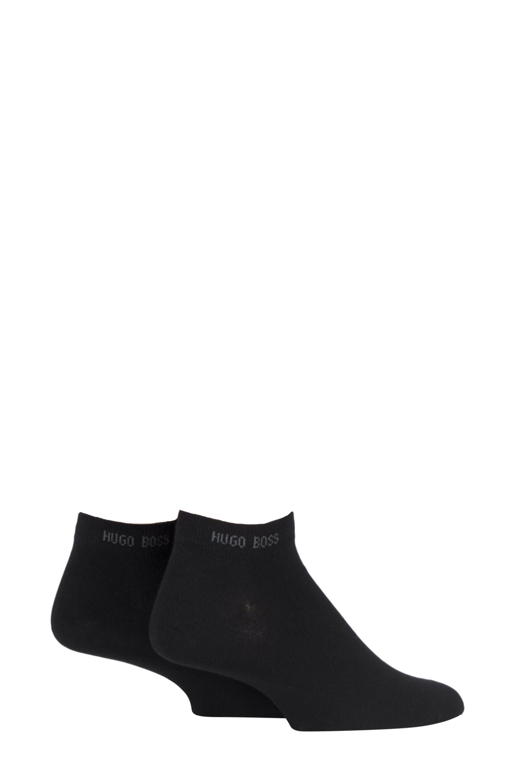 2 Pair Black BOSS Plain Cotton Sneaker Socks Men's 8.5-11 Mens - Hugo Boss