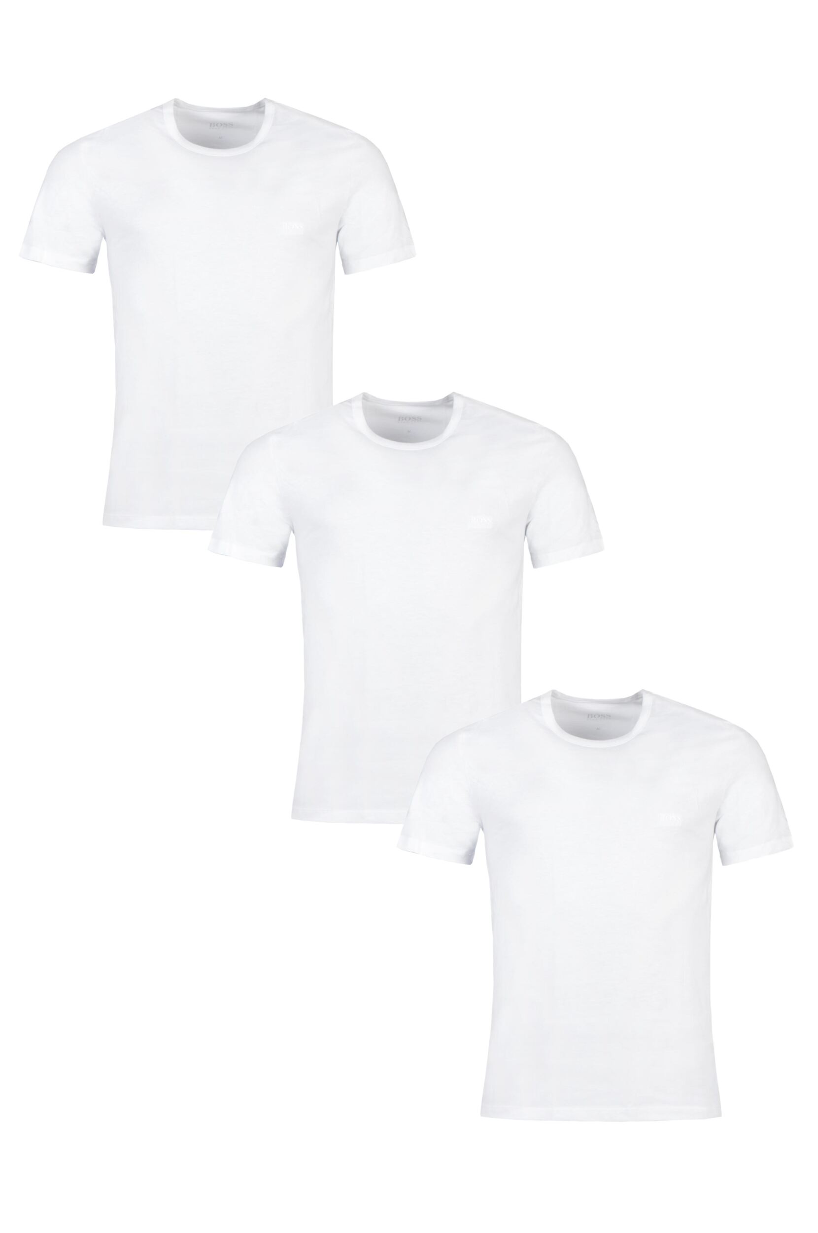 3 Pack White BOSS Plain Cotton Stretch Round Neck T-Shirts Men's Large - Hugo Boss