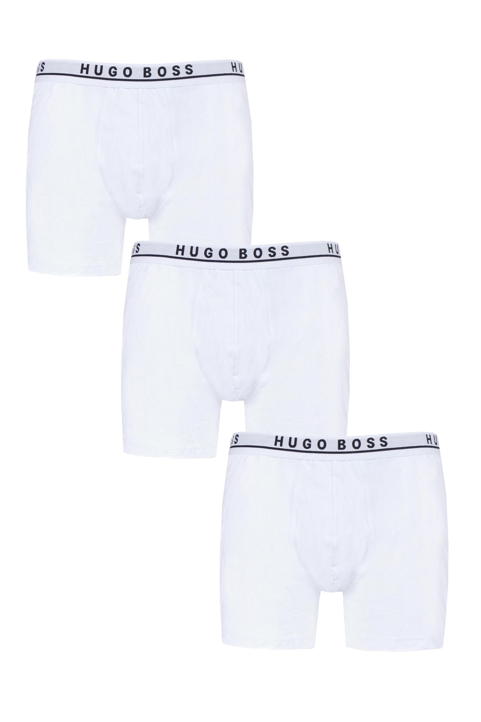 3 Pack White BOSS Plain Cotton Stretch Longer Leg Boxer Briefs Men's Large - Hugo Boss