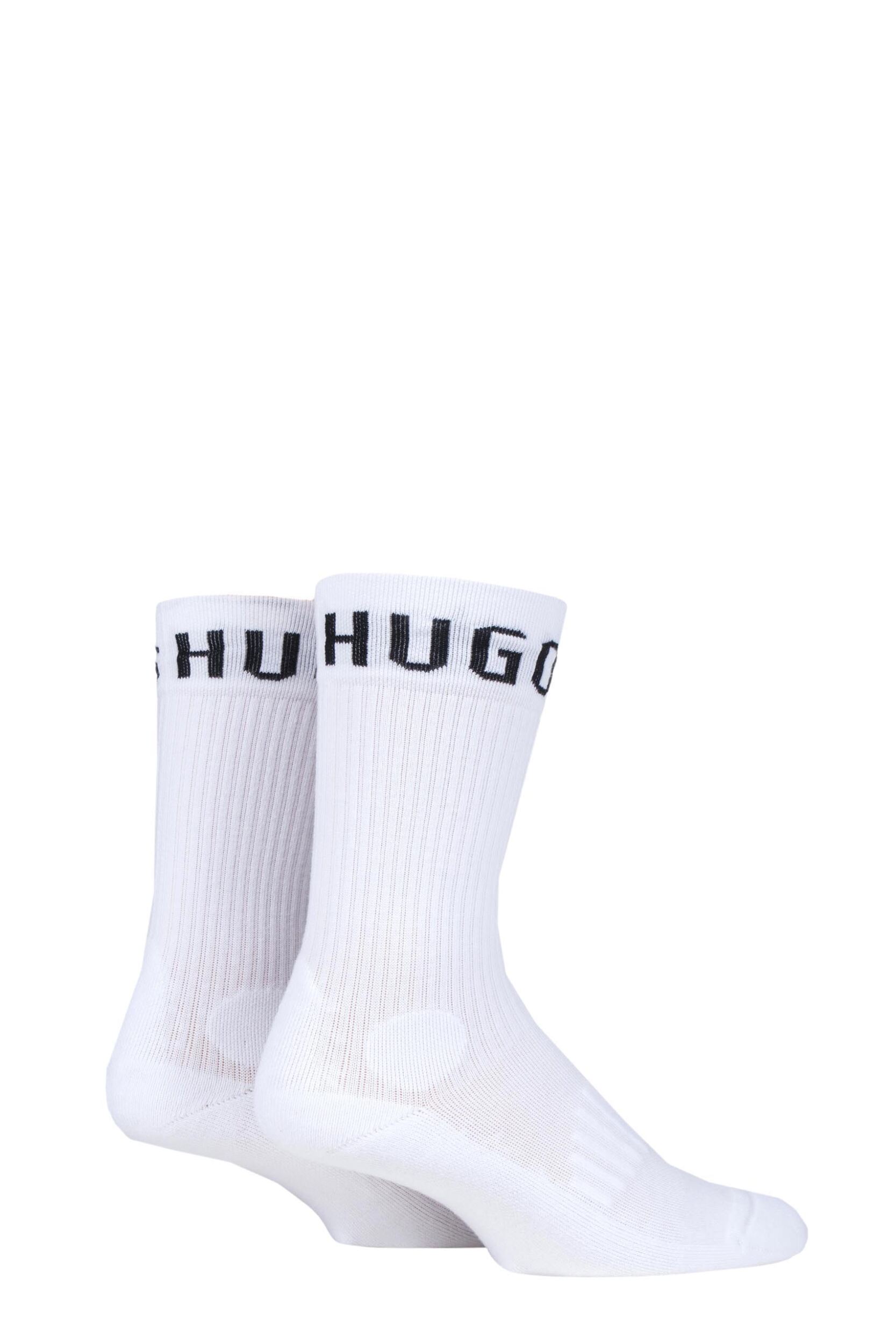2 Pair White BOSS Plain Cotton Sports Crew Socks Men's 5.5-8 Mens - Hugo Boss