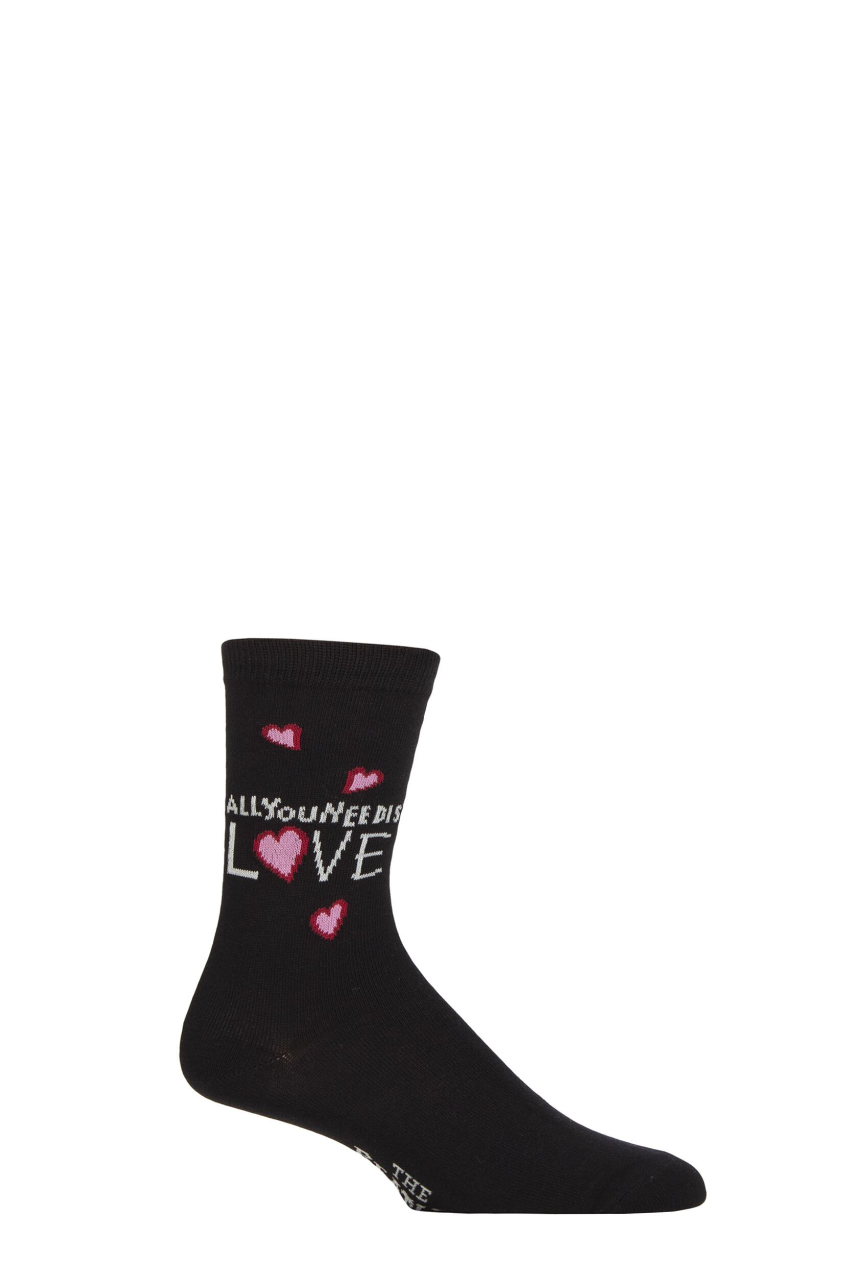 Image of SOCKSHOP Music Collection 1 Pair The Beatles Cotton Socks All You need is Love Black 4-7 Unisex