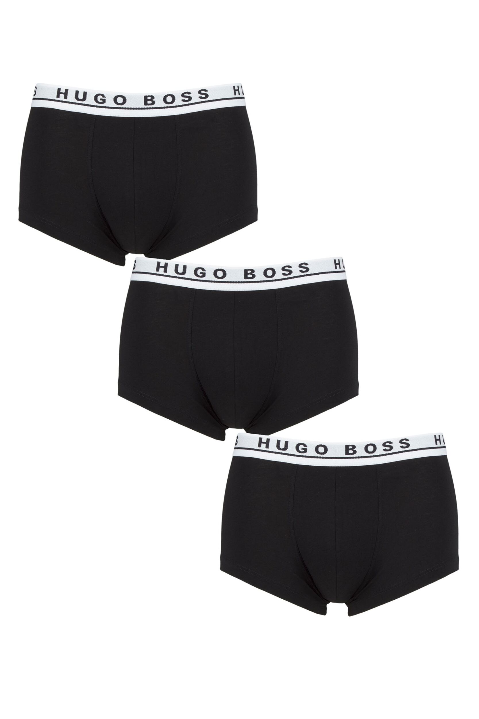 Mens 3 Pack BOSS Plain Cotton Stretch Trunks Black Logo Extra Large