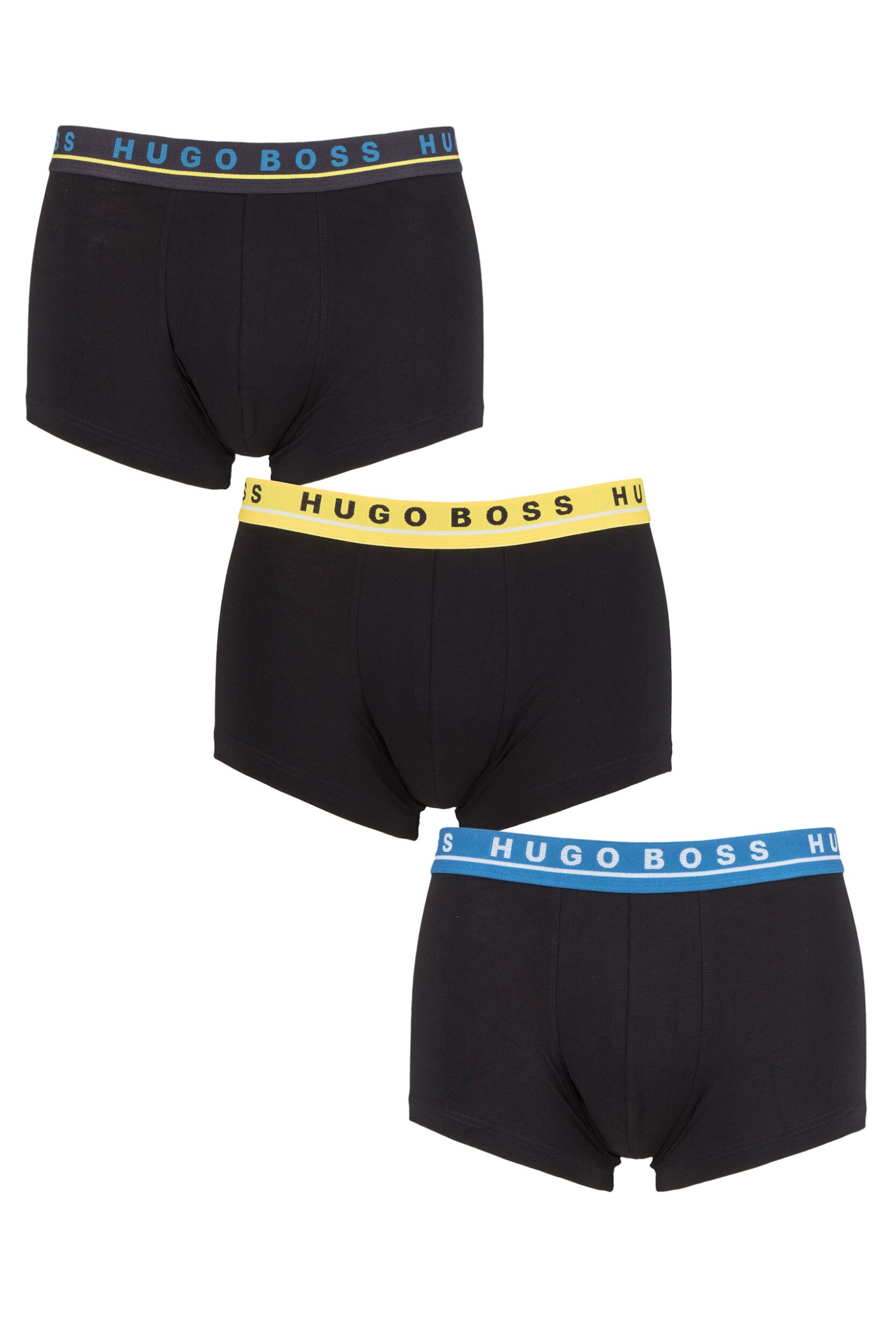 Mens 3 Pack BOSS Cotton Contrast Waistband Boxer Trunks Black Contrast Large