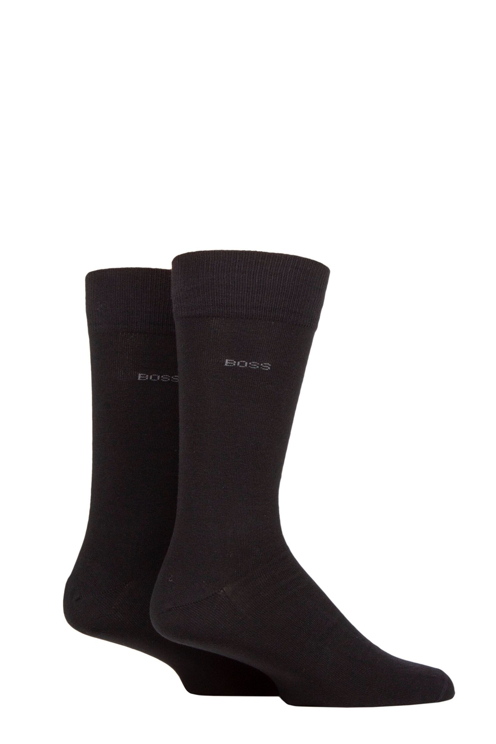 Mens 2 Pair BOSS Soft Cotton Plain Socks Black 8.5-11 Mens