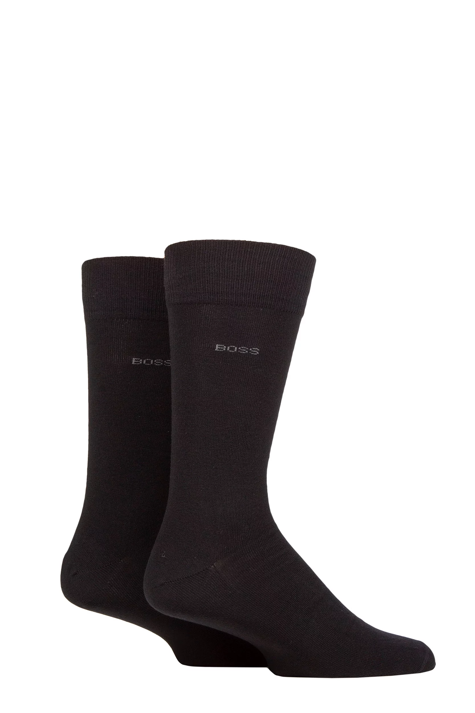 Mens 2 Pair BOSS Soft Cotton Plain Socks Black 8.5-11 Mens