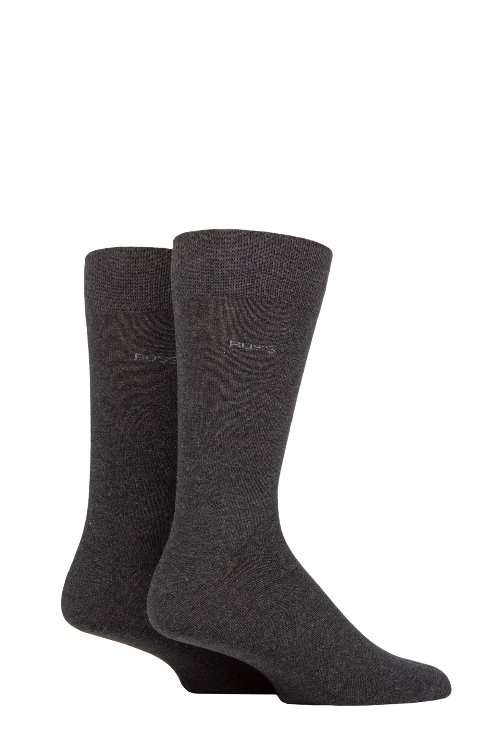 Mens 2 Pair BOSS Soft Cotton Plain Socks Charcoal 11.5-14 Mens