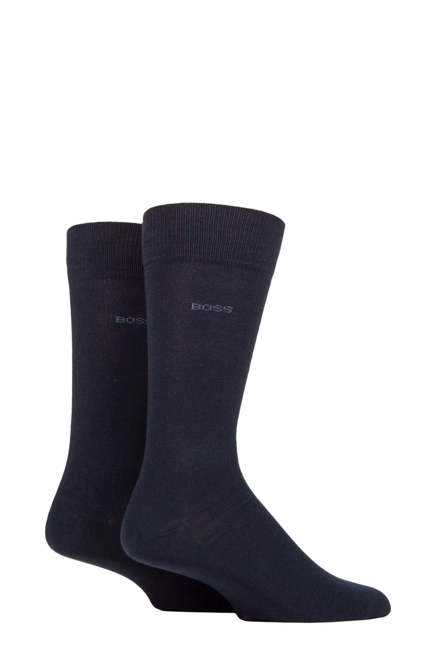 Mens 2 Pair BOSS Soft Cotton Plain Socks Dark Blue 11.5-14 Mens