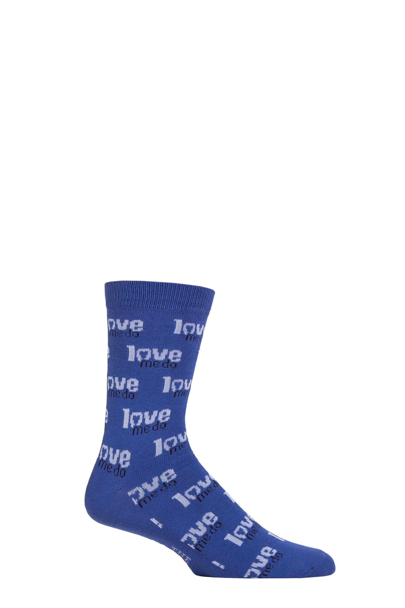 Image of SOCKSHOP Music Collection 1 Pair The Beatles Cotton Socks Love Me Do Blue 7-11 Unisex