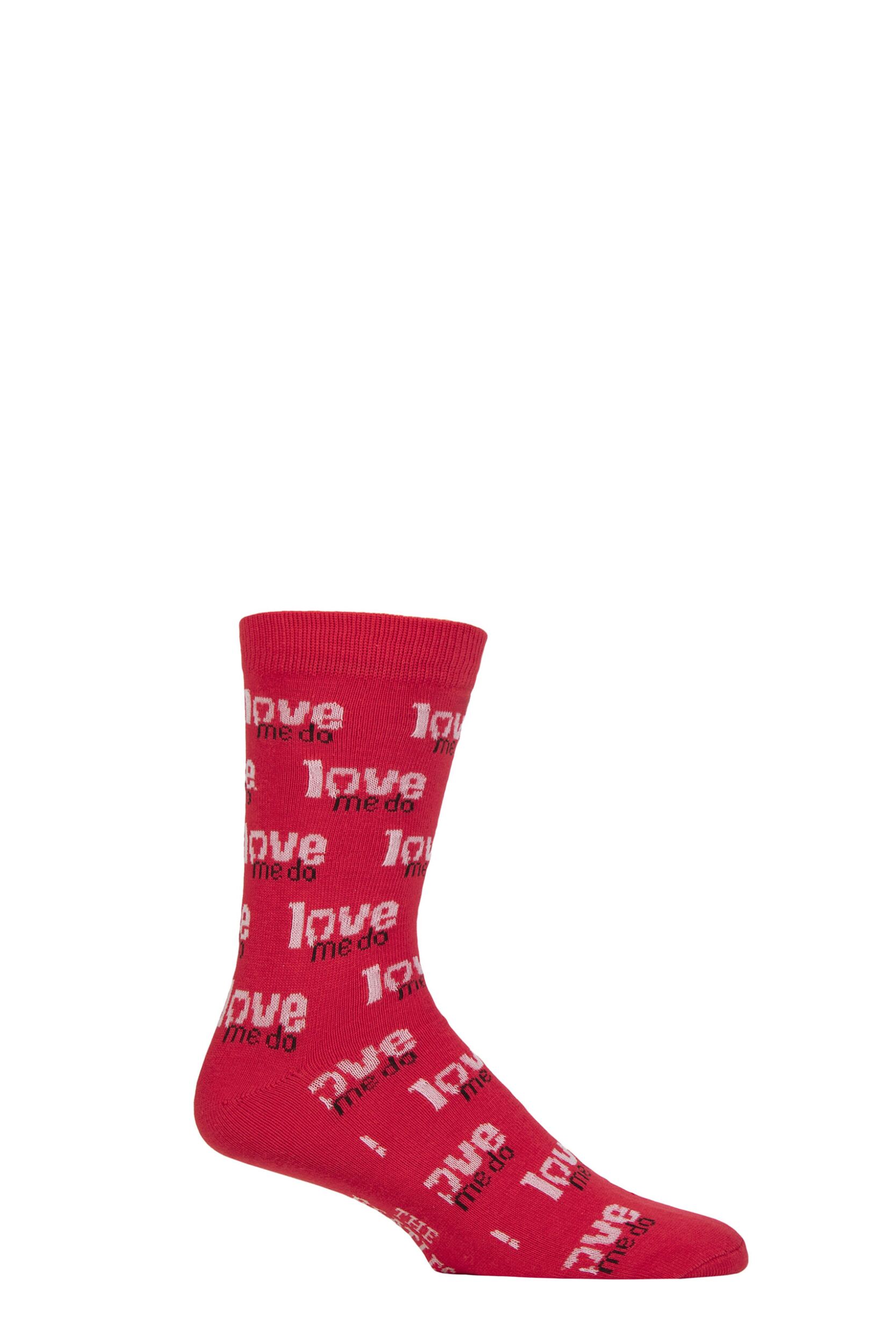 Image of SOCKSHOP Music Collection 1 Pair The Beatles Cotton Socks Love Me Do Red 7-11 Unisex