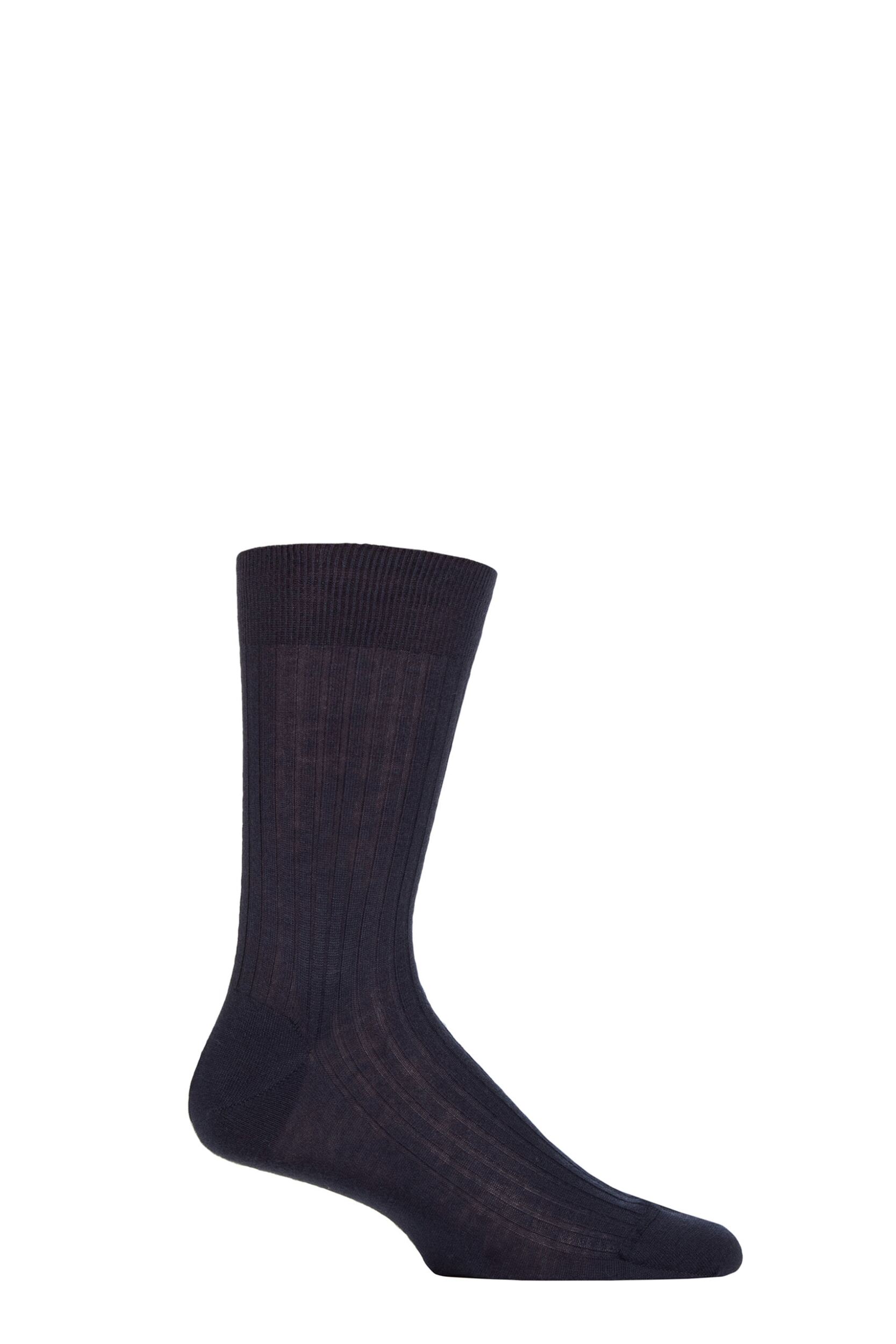 Mens 1 Pair Pantherella Knightsbridge 100% Pure Cashmere Ribbed Socks Navy 8-8.5 Mens 11 Inch