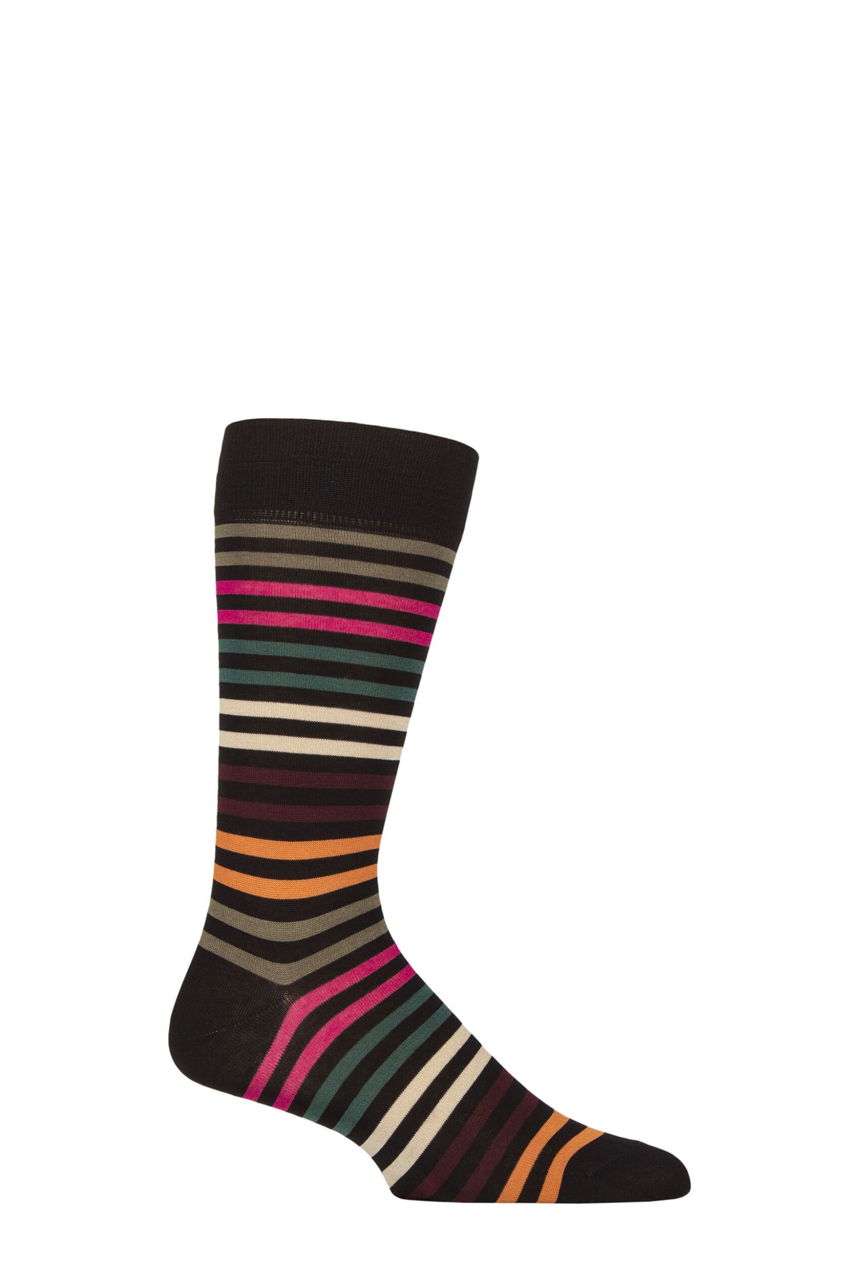 Mens 1 Pair Pantherella Kilburn Striped Cotton Lisle Socks Black 7.5-9.5 Mens
