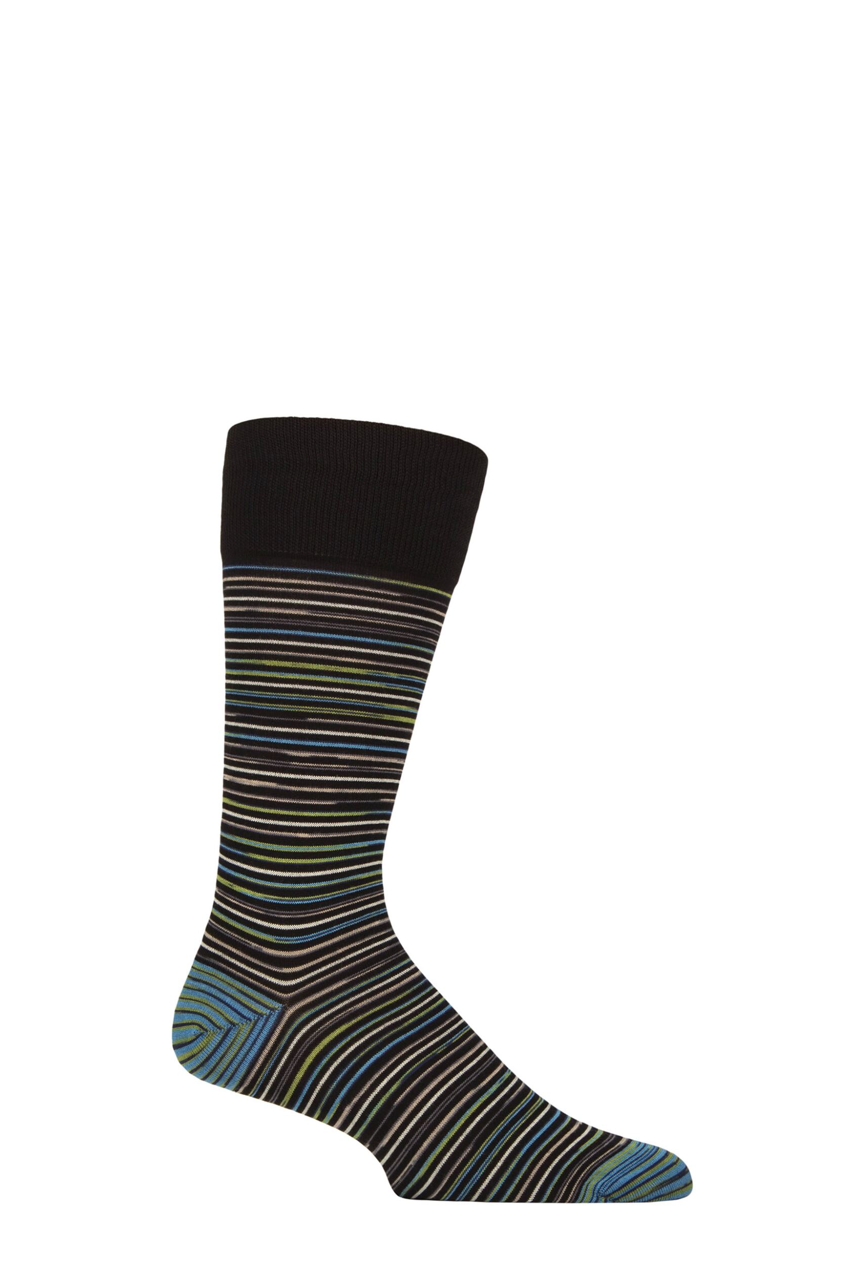 Mens 1 Pair Pantherella Atolla Organic Cotton Striped Socks Black 10-12 Mens