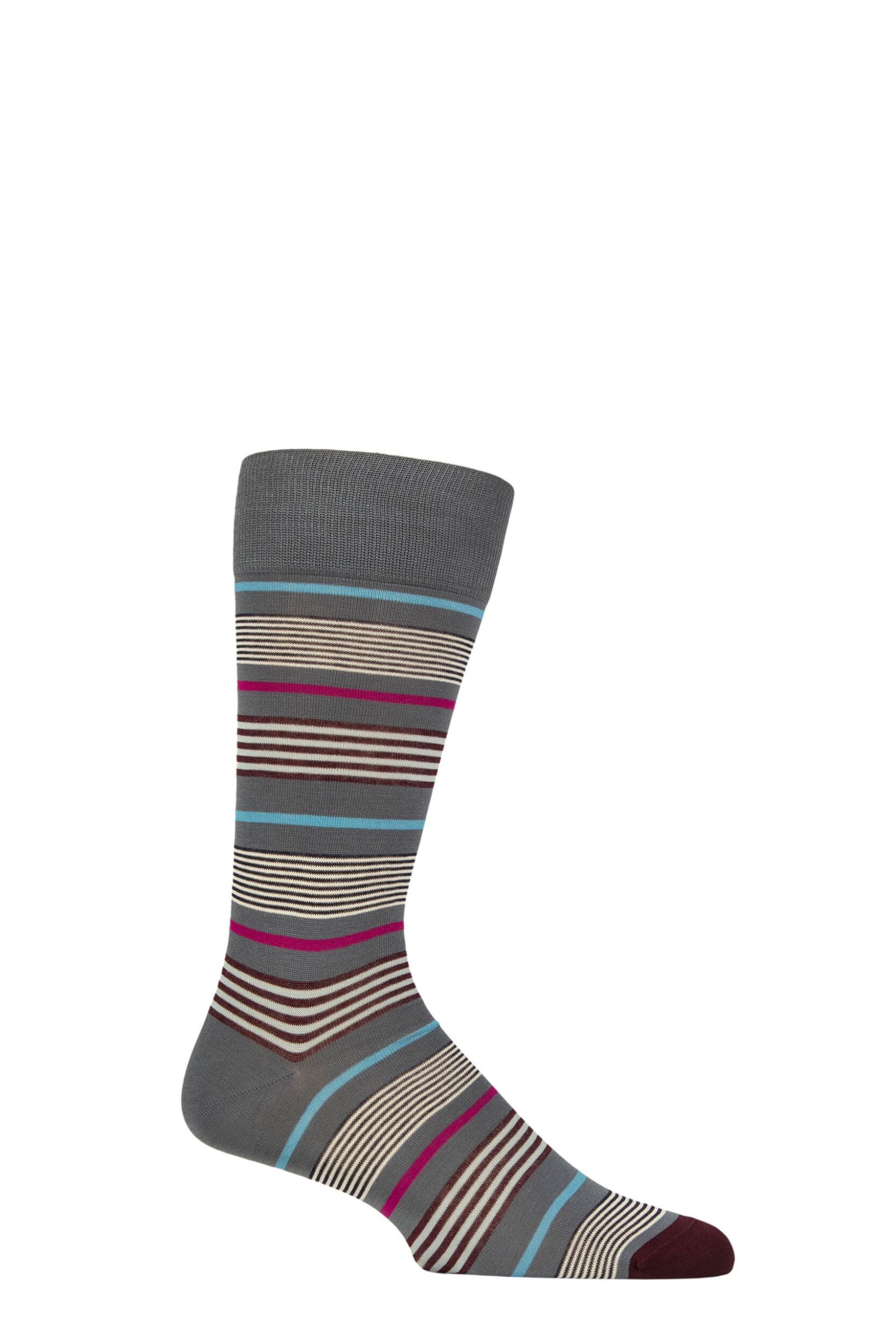 Image of Mens 1 Pair Pantherella Wyatt Multi Stripe Cotton Socks Steel Grey Mens