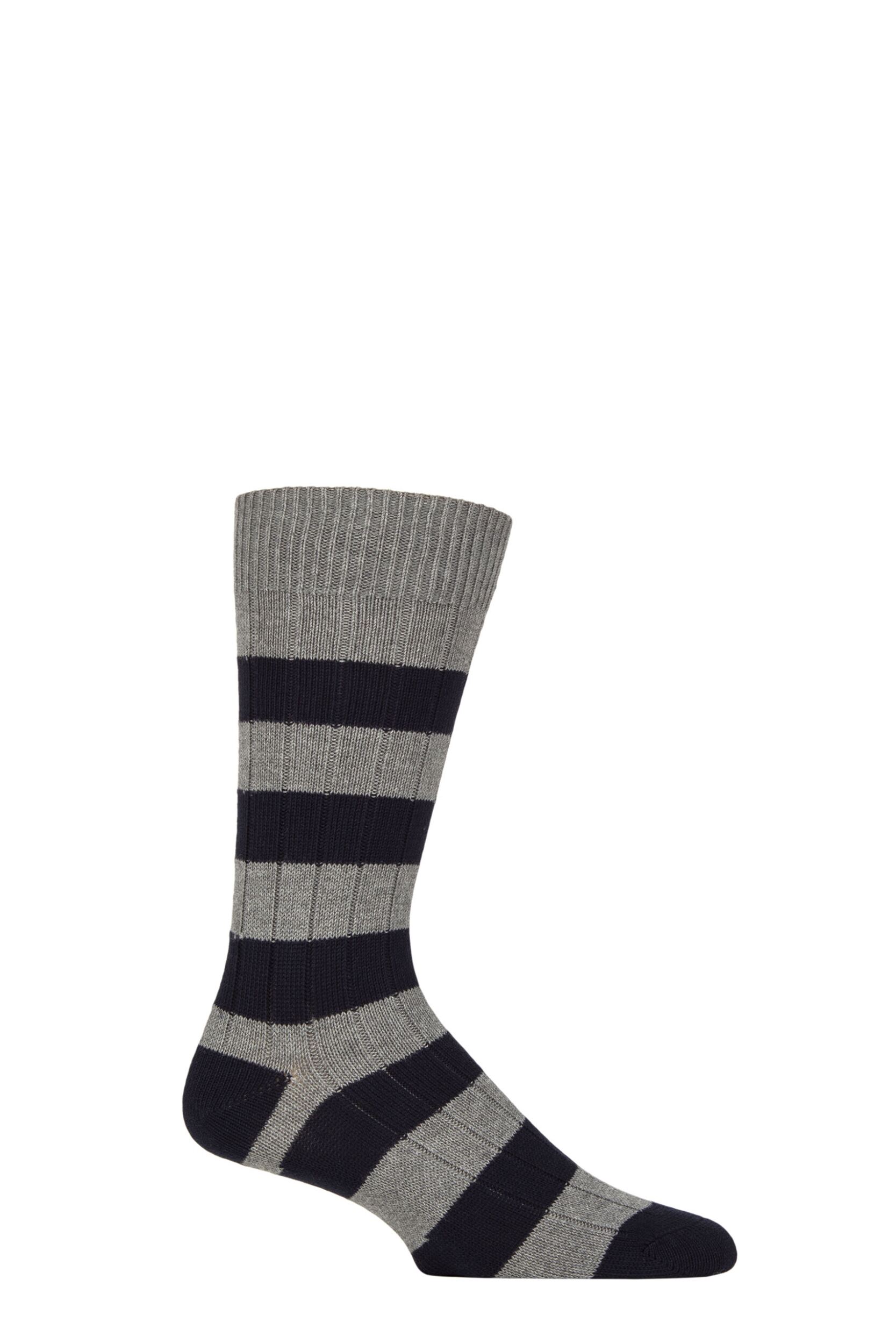 Mens 1 Pair Pantherella Selsey Striped Ribbed Leisure Socks Mid Grey 10-12 Mens