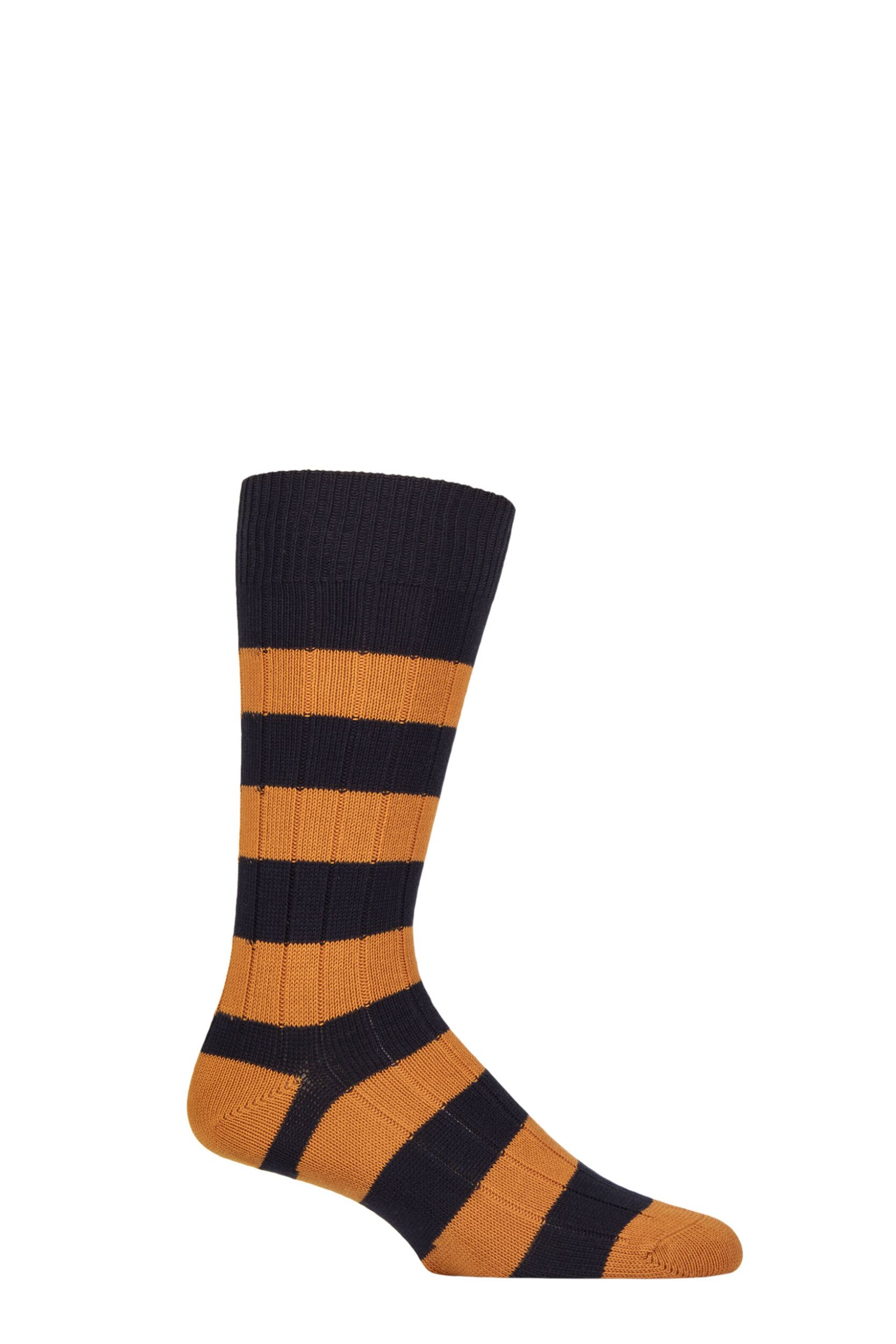 Mens 1 Pair Pantherella Selsey Striped Ribbed Leisure Socks Navy 7.5-9.5 Mens